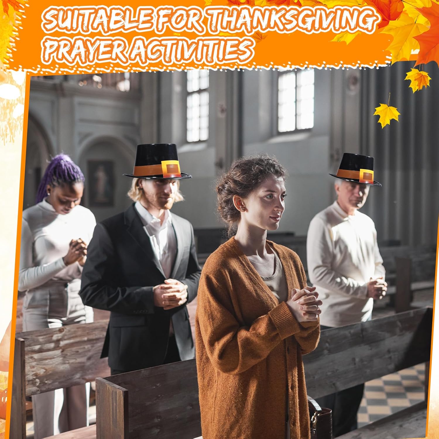 Liliful 4 Pcs Thanksgiving Pilgrim Hats Cosplay Costume Accessory for Adults