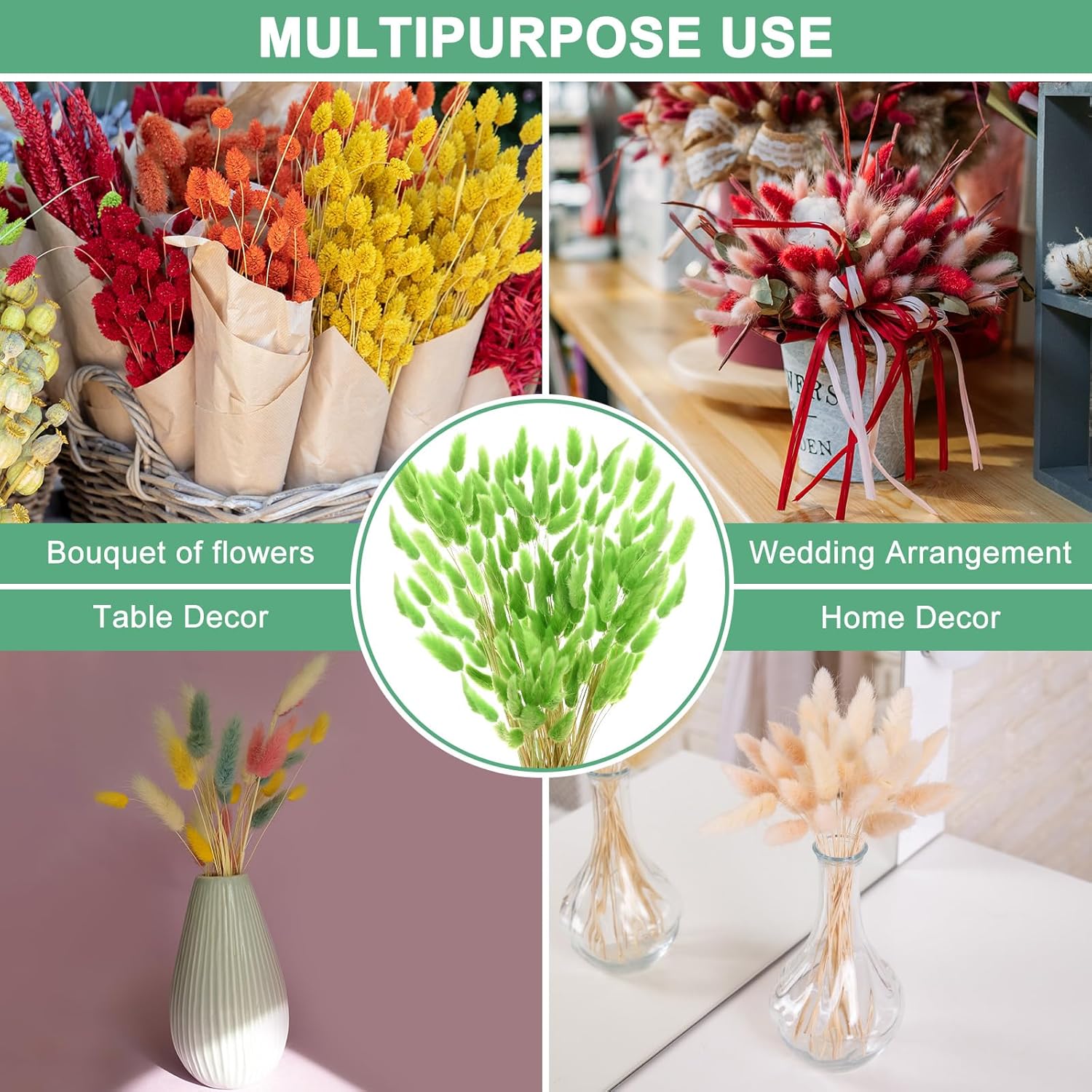 180-Pack Artificial Bunny Tail Grass Dried Flowers
