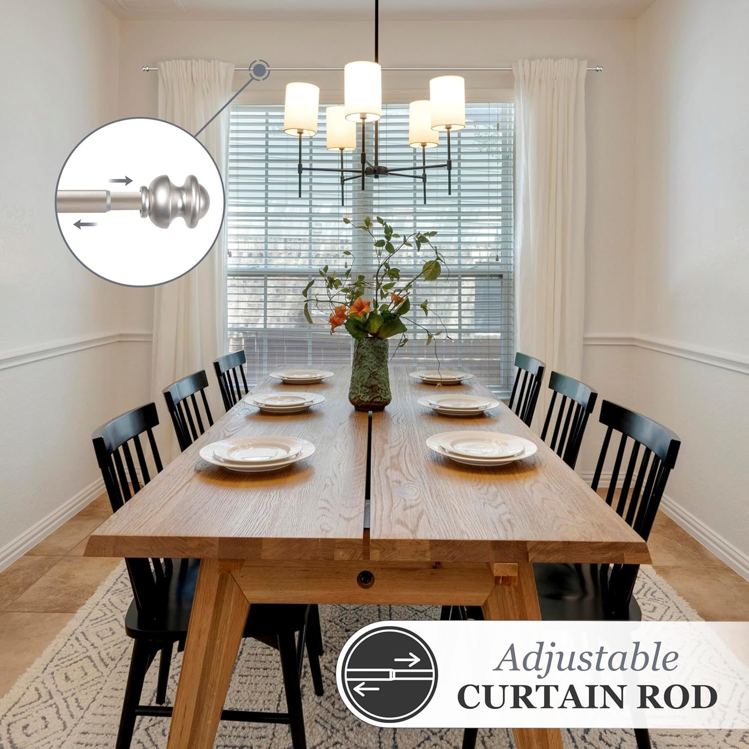 Kenney Kendall Standard Window Curtain Rod 28-48 Inch Brushed Nickel