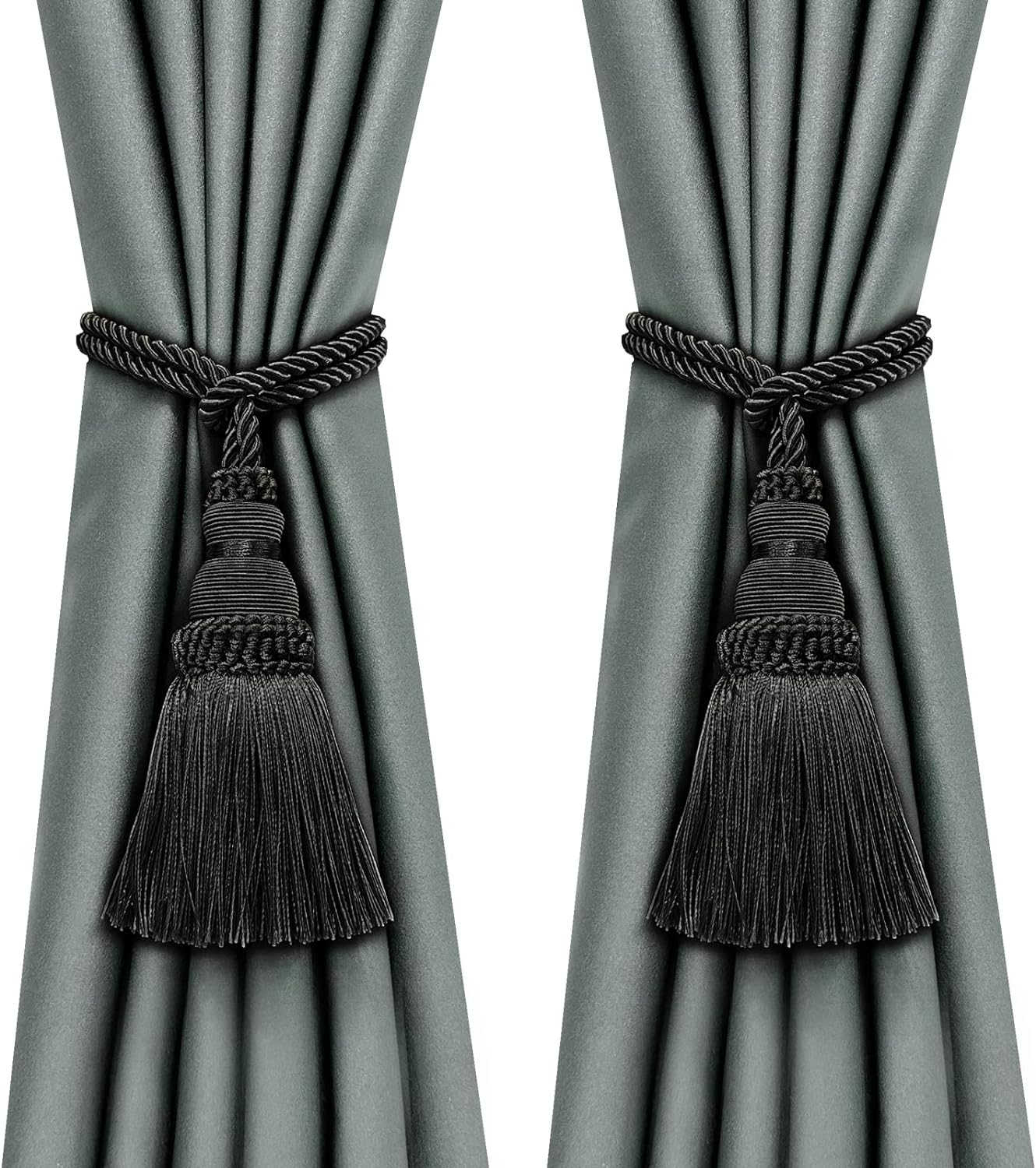 Fenghuangwu 2 Pack Curtain Tie Backs Rope Tassels Black