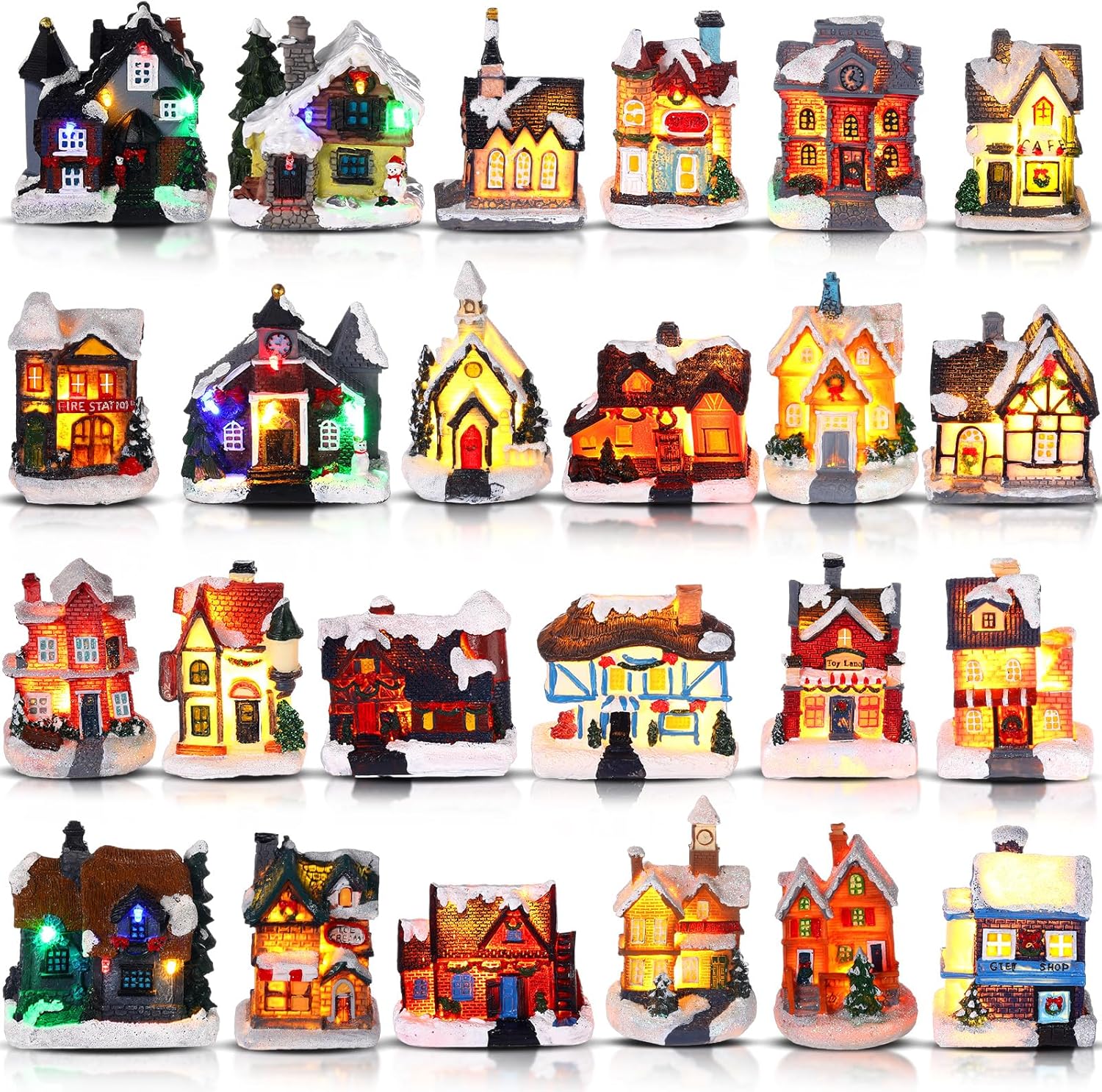 Kajaia 24 Piece Christmas Village Houses Set with LED Lights