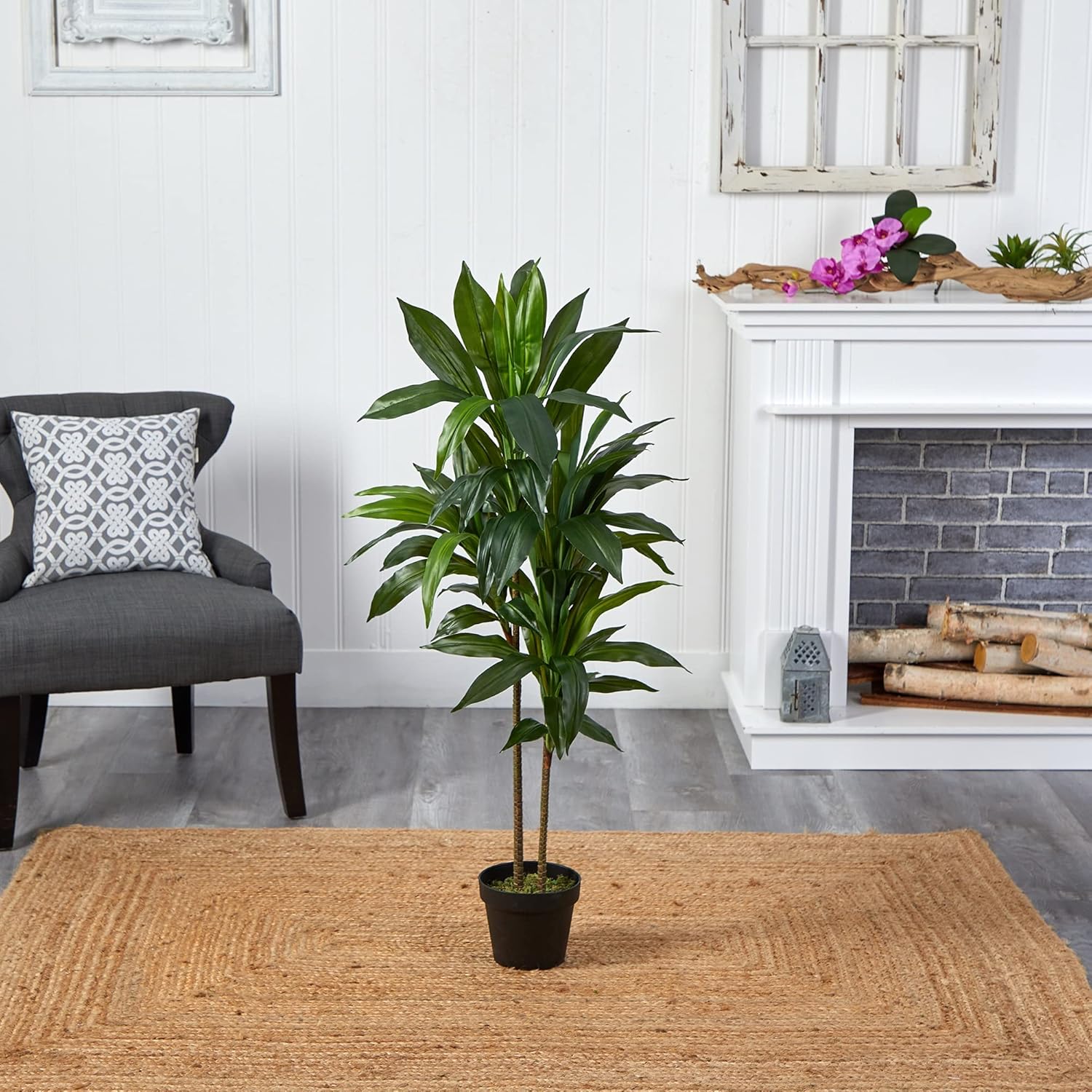 Nearly Natural 48in Dracaena Silk Plant Real Touch Green