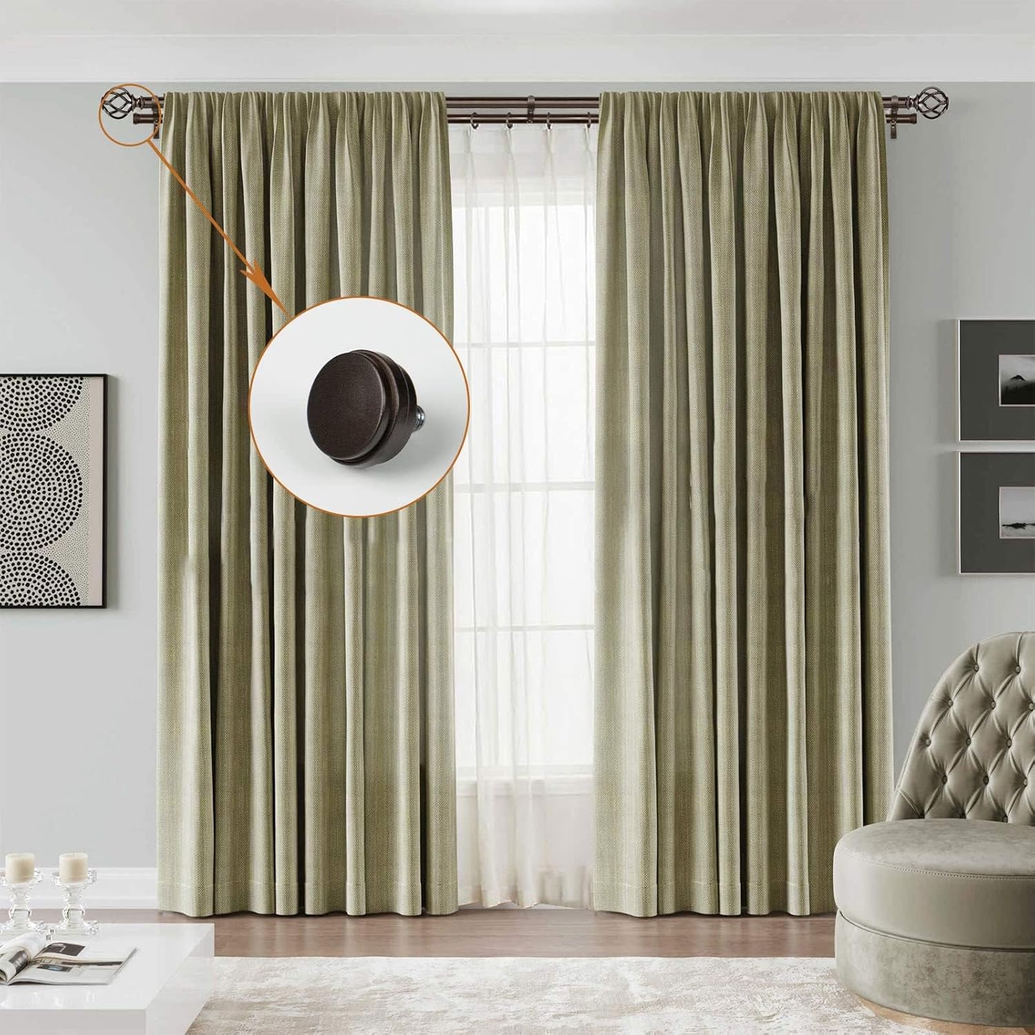 KAMANINA Bronze Finials for Curtain Rods 2 Pack