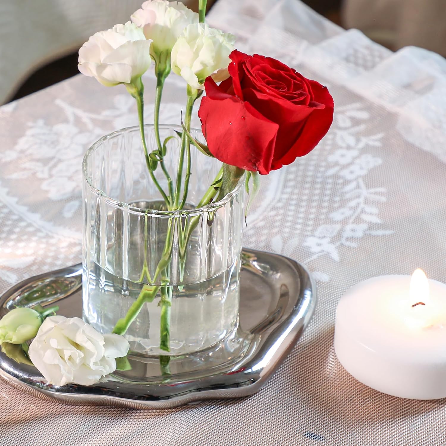 ComSaf Clear Ribbed Glass Vases Pack of 12