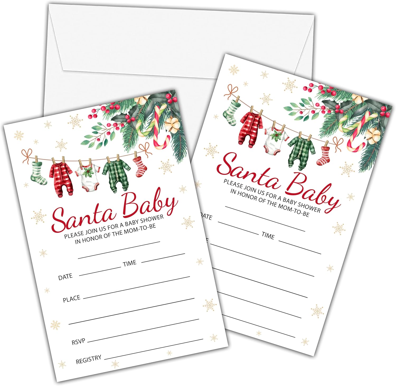 Christmas Baby Shower Invitations with Envelopes - Winter Wonderland 4x6 Card Set