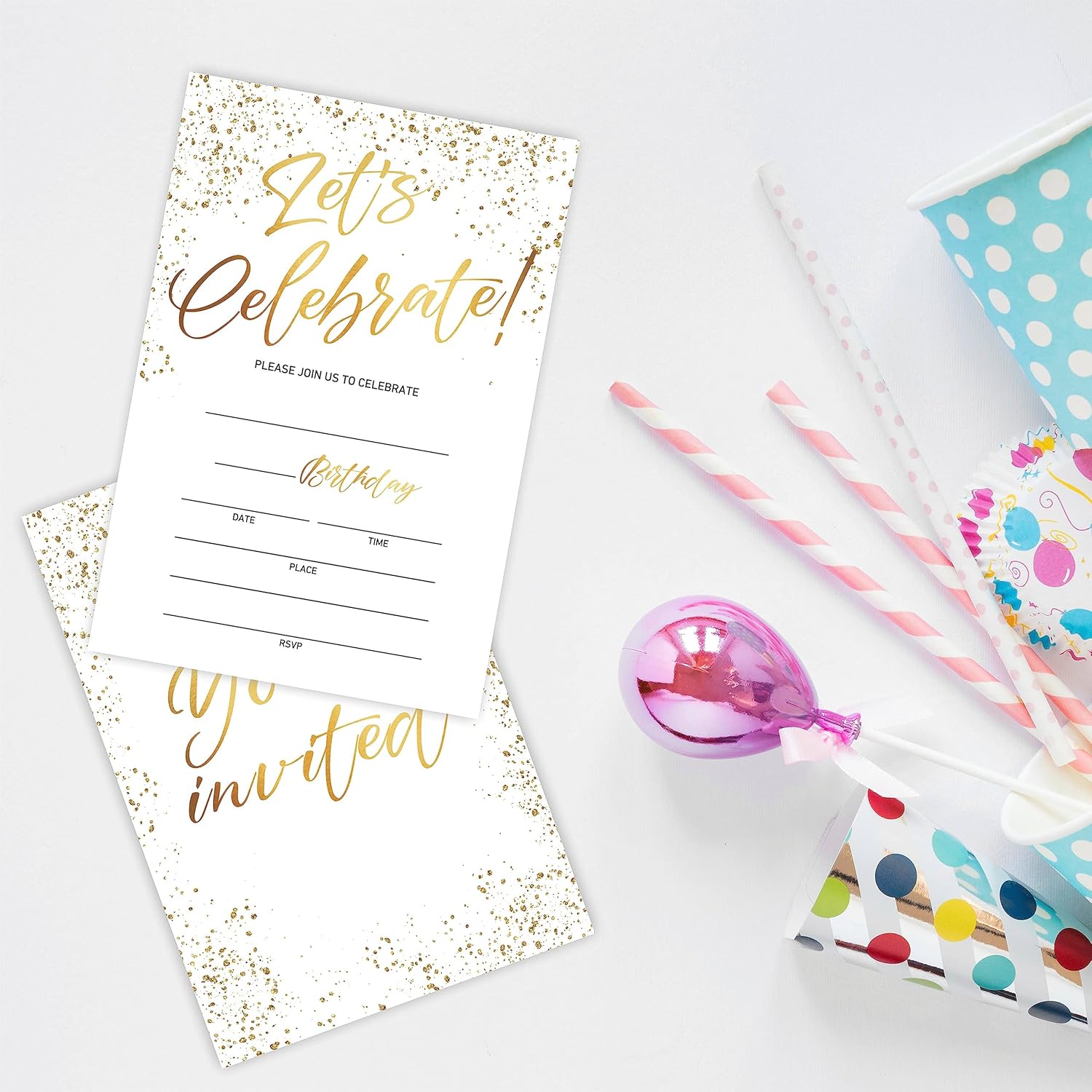 Lets Celebrate 20 Golden Classic Invites With Envelopes