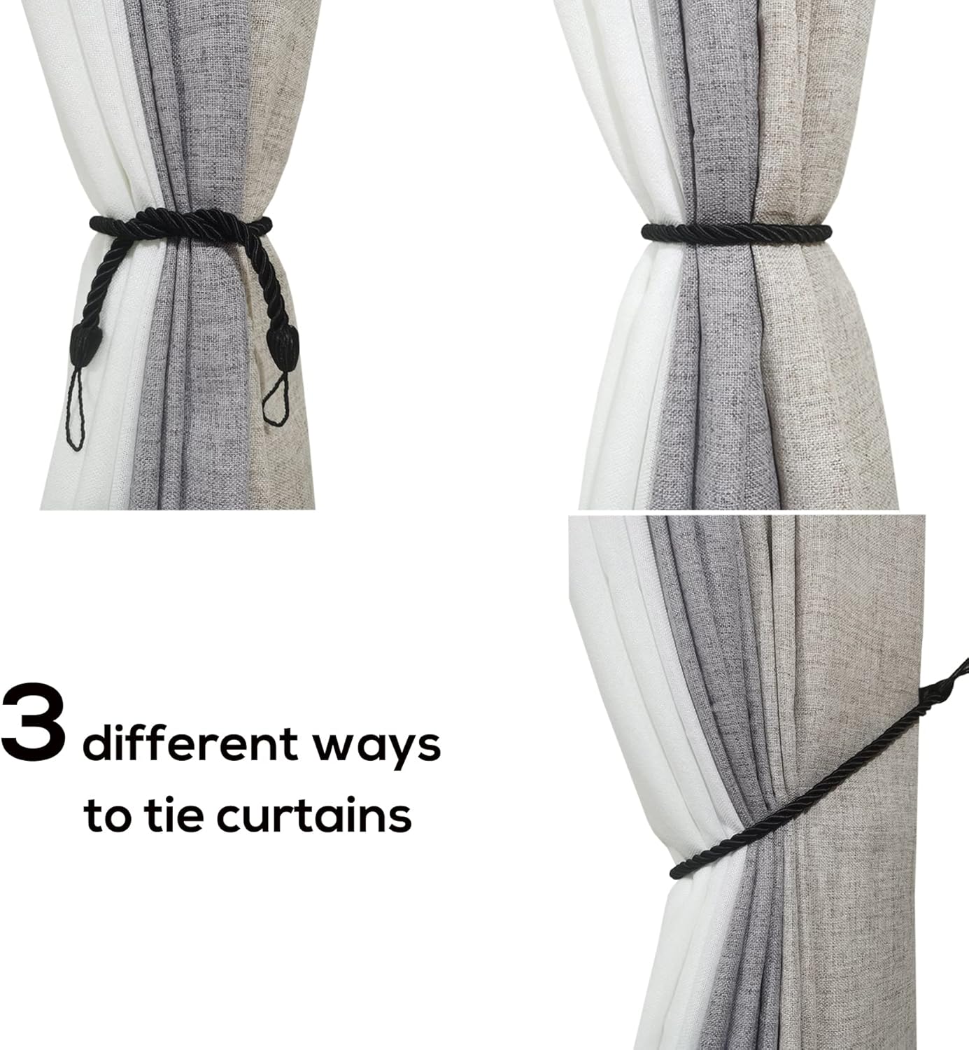 Curtain Tiebacks Ropes 4 Pack Metal Hooks Indoor Outdoor Use