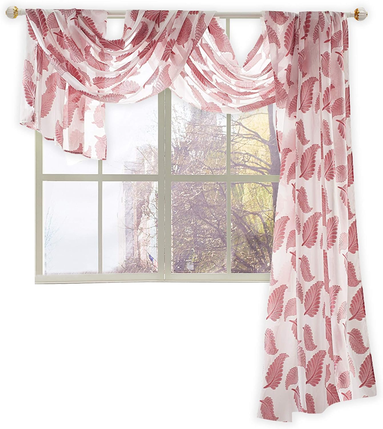 KEQIAOSUOCAI Christmas Red Sheer Luxury Curtain Scarf 52x144 Inches