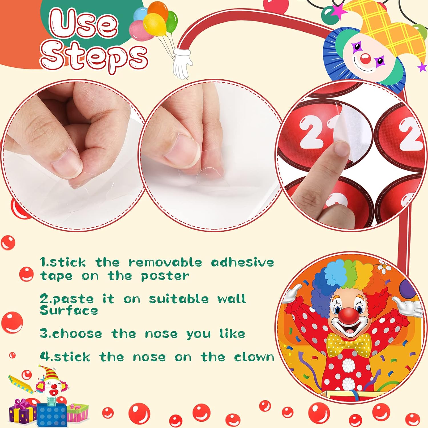 Outus Clown Nose Pin Game for Birthday Party Supplies