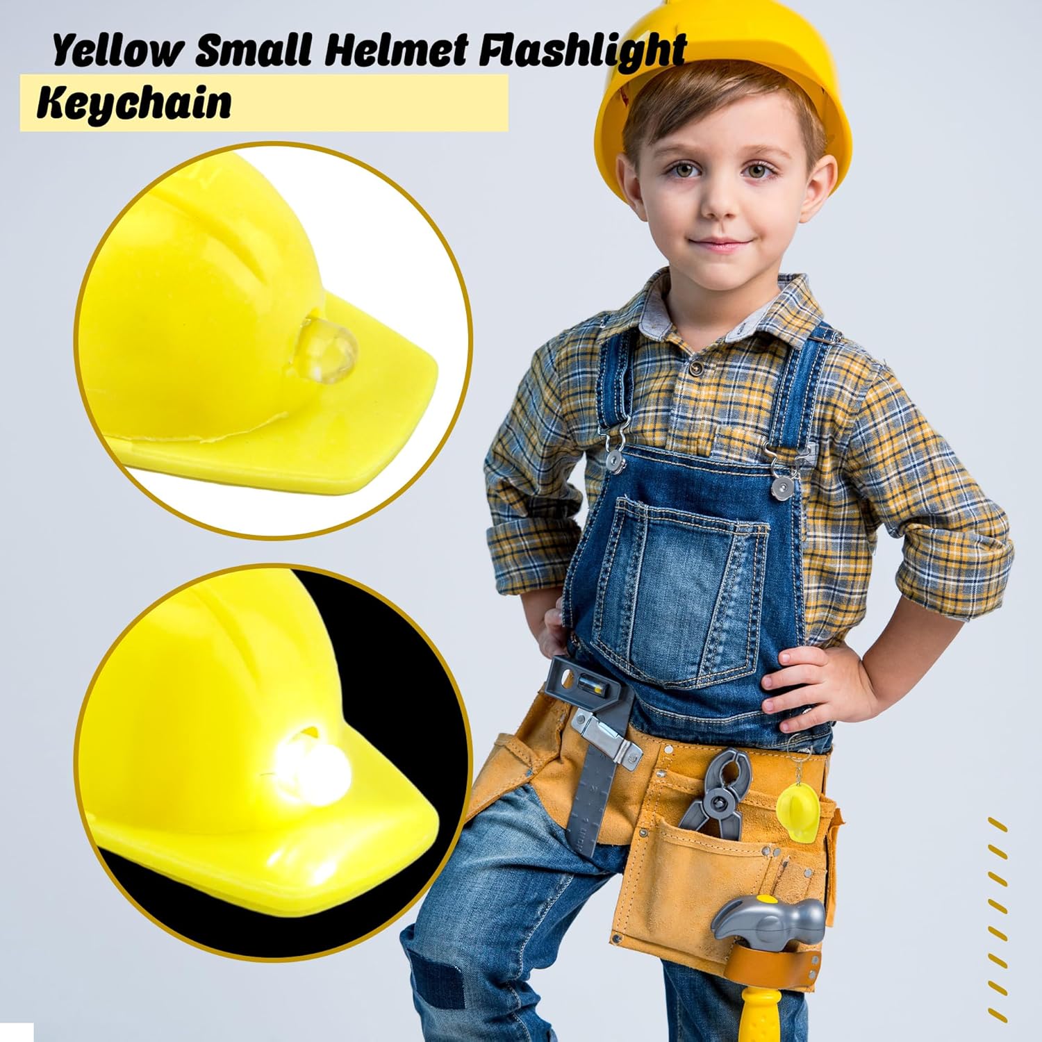 72 Pcs Mini Construction Helmet Keychains with LED Light