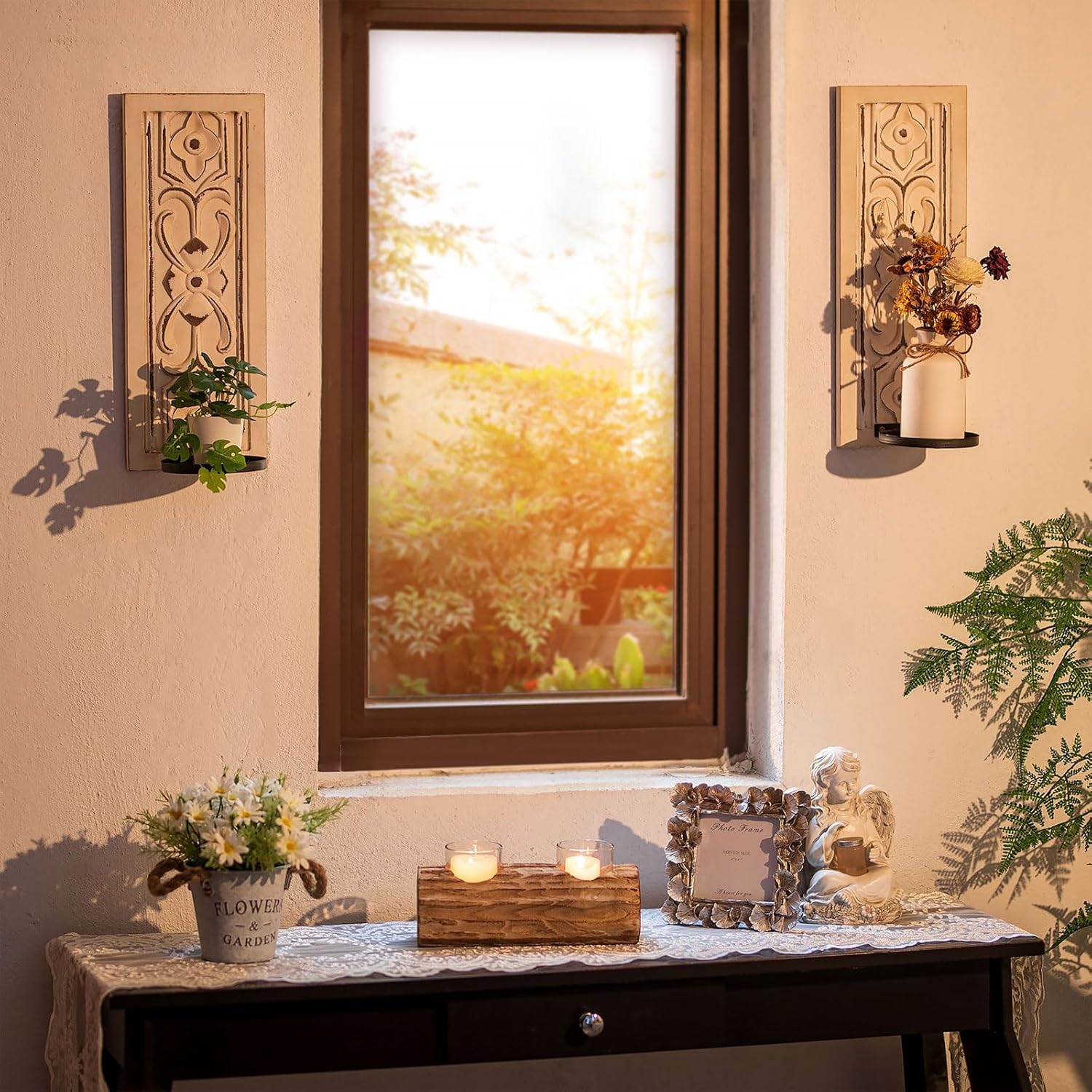 Walasis Rustic Candle Sconces Wall Decor Set of 2