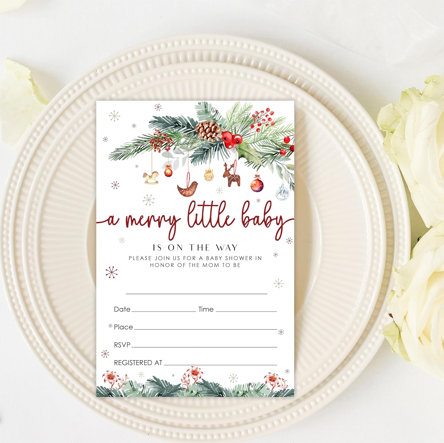 NYCTUG Merry Little Baby Shower Invites - 25 Winter Christmas Baby Invitations With Envelopes