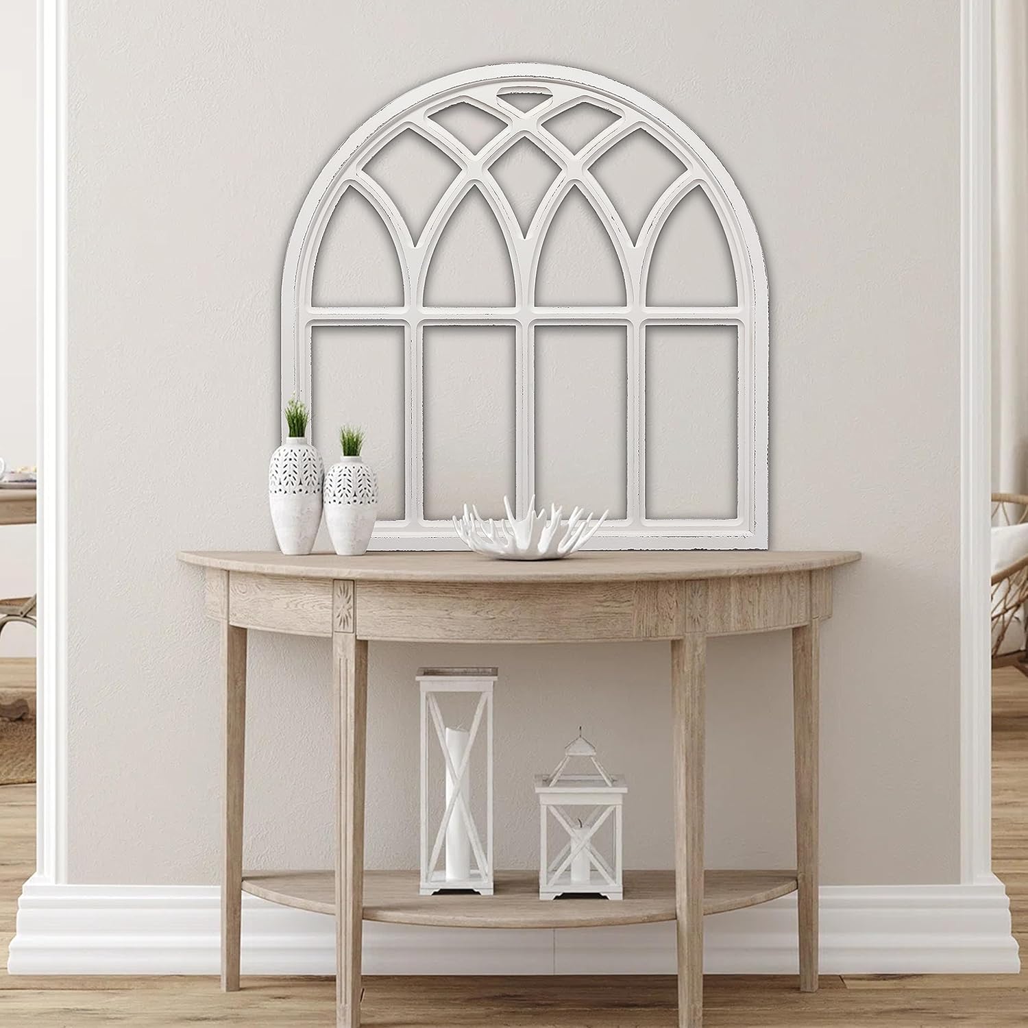 Sintosin 32 Inch White Arched Window Frame Wall Decor