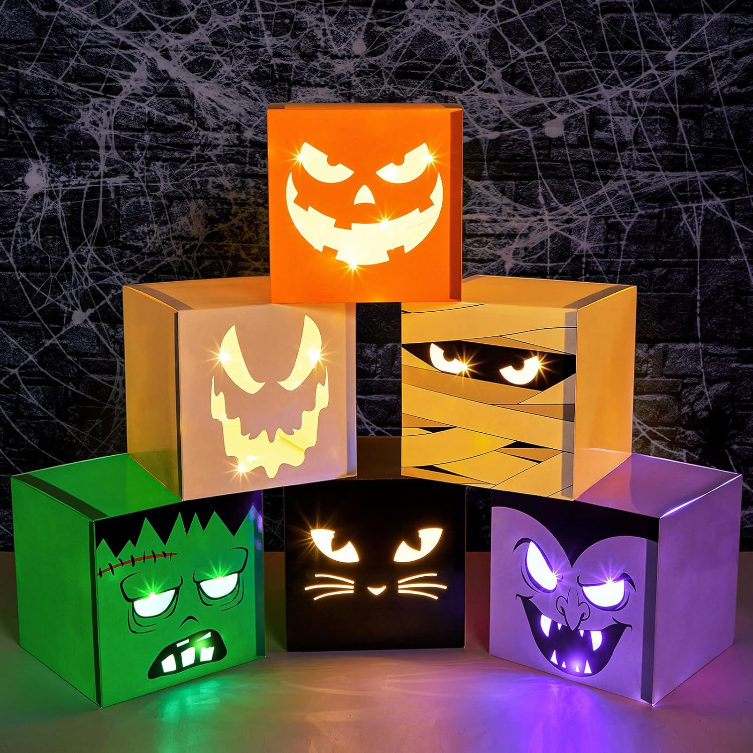 Zhanmai 6 Pcs Halloween Decorative Boxes with LED String Lights