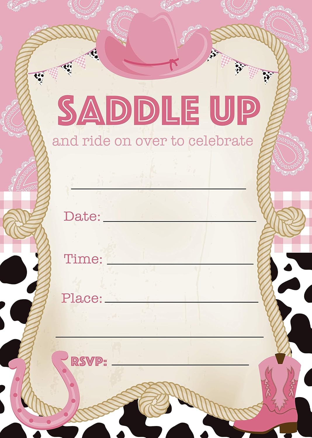 Kids Party Dreams Cowgirl Invitations 12 Pack