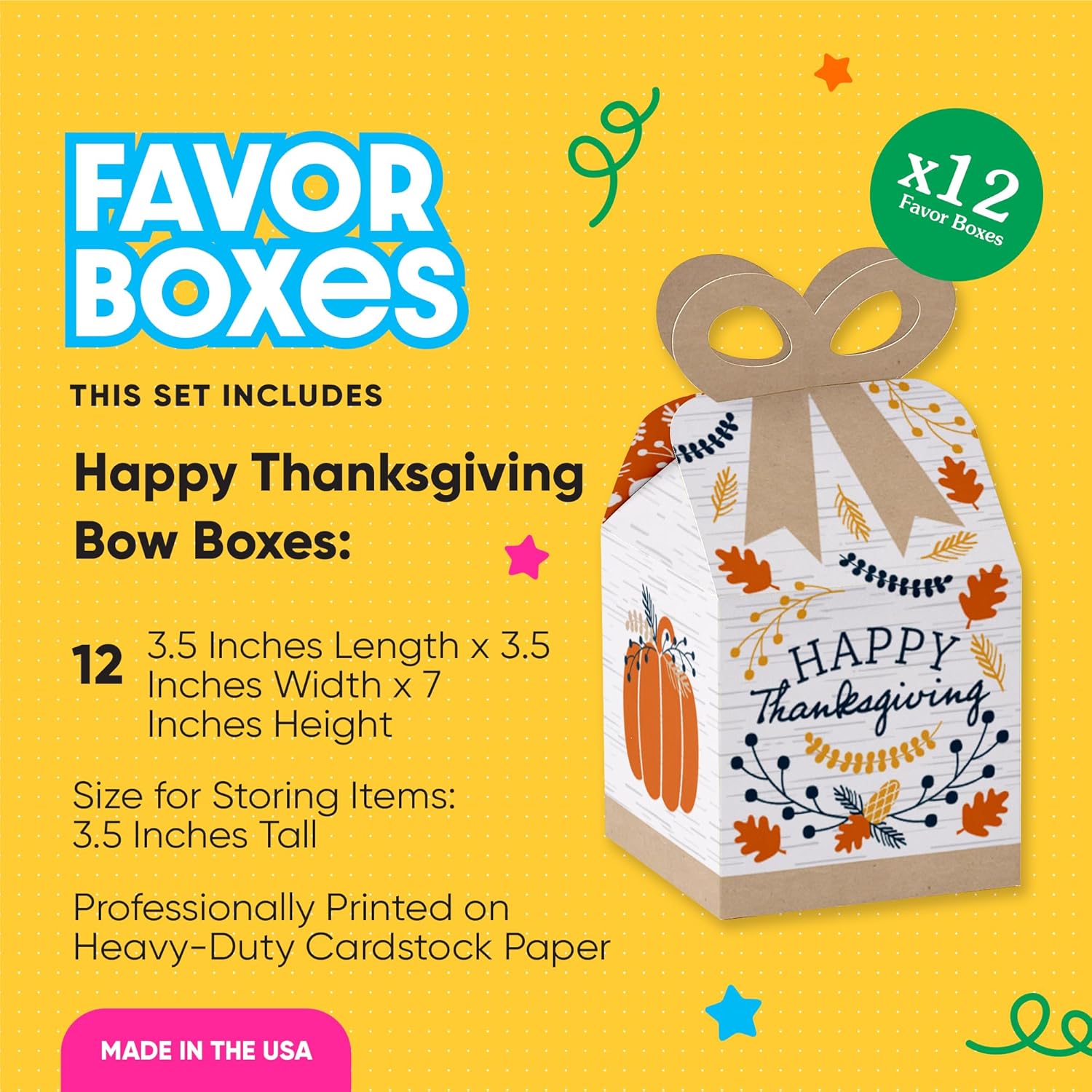 Big Dot of Happiness Happy Thanksgiving Bow Boxes Set of 12