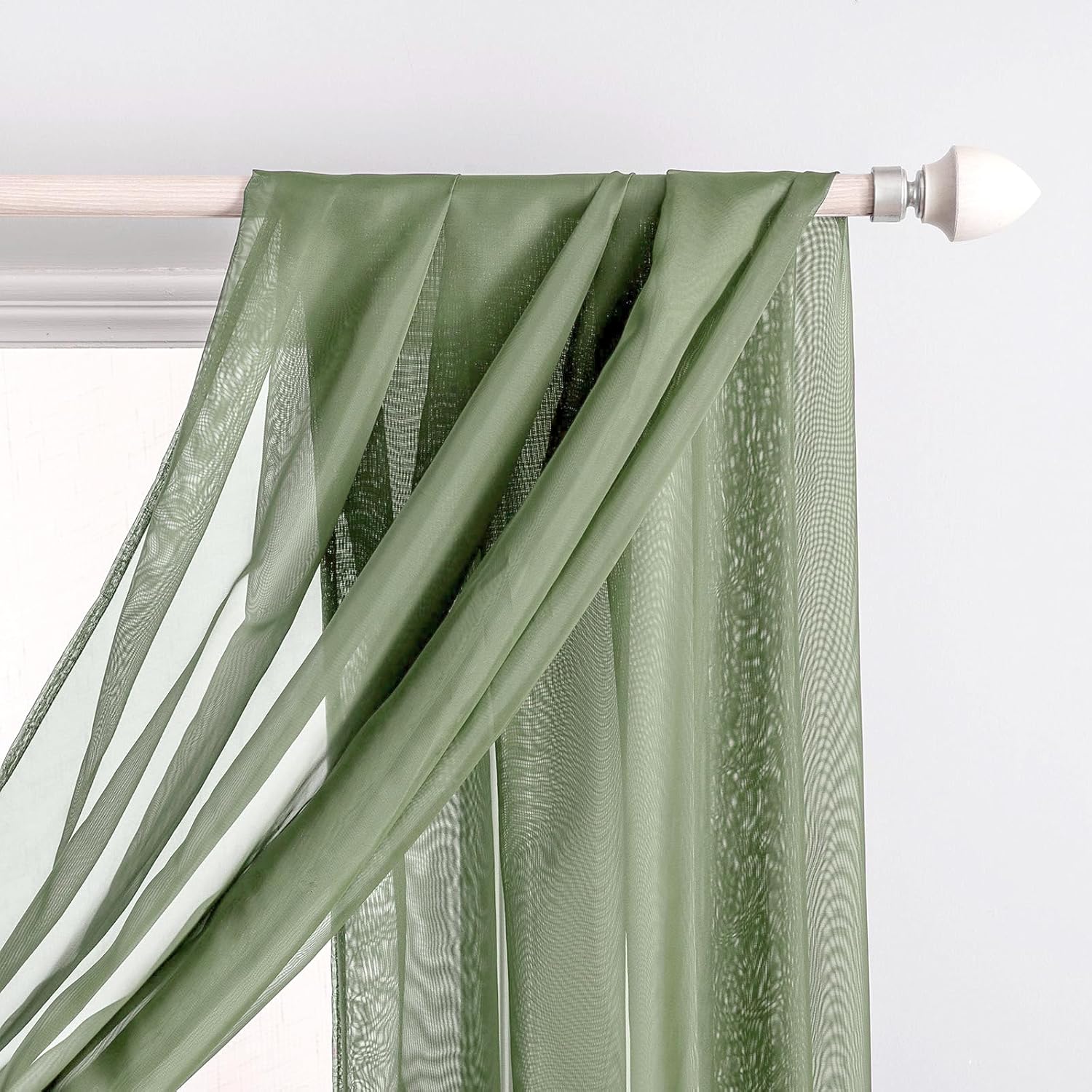 MIULEE Sheer Window Scarf Valance Extra Long Panel Sage Green
