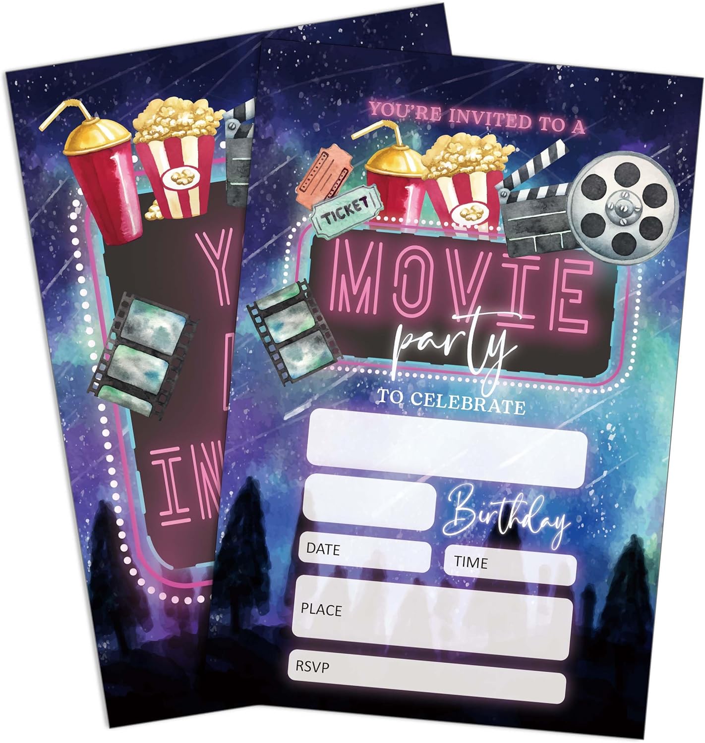 Movie Party Birthday Invitations 20 PCS 4x6 Inch with Envelopes
