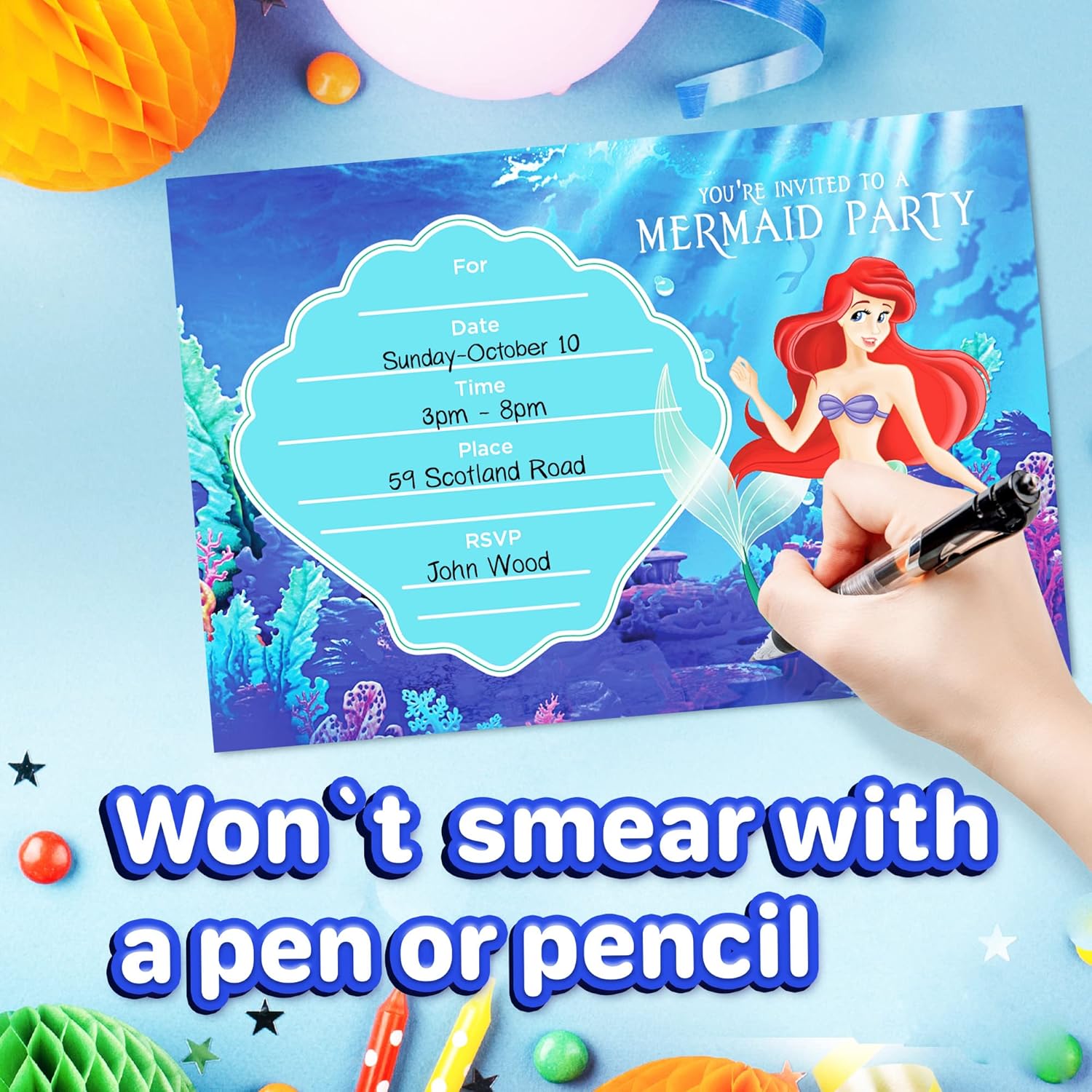 Set of 20 Undersea Princess Birthday Invitations with Envelopes