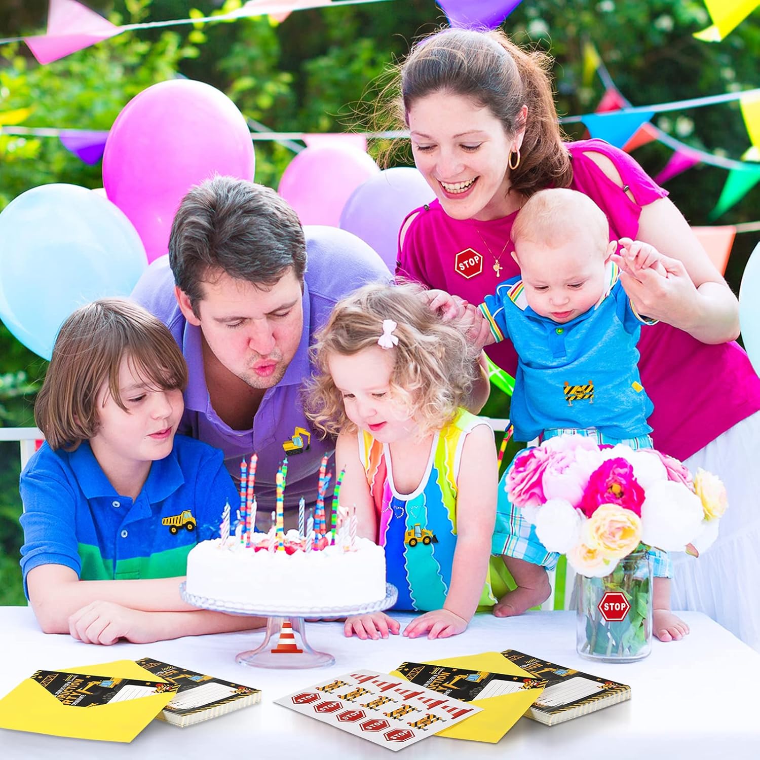 Pajean 30 Pack Construction Party Invitations with Yellow Envelopes and Stickers