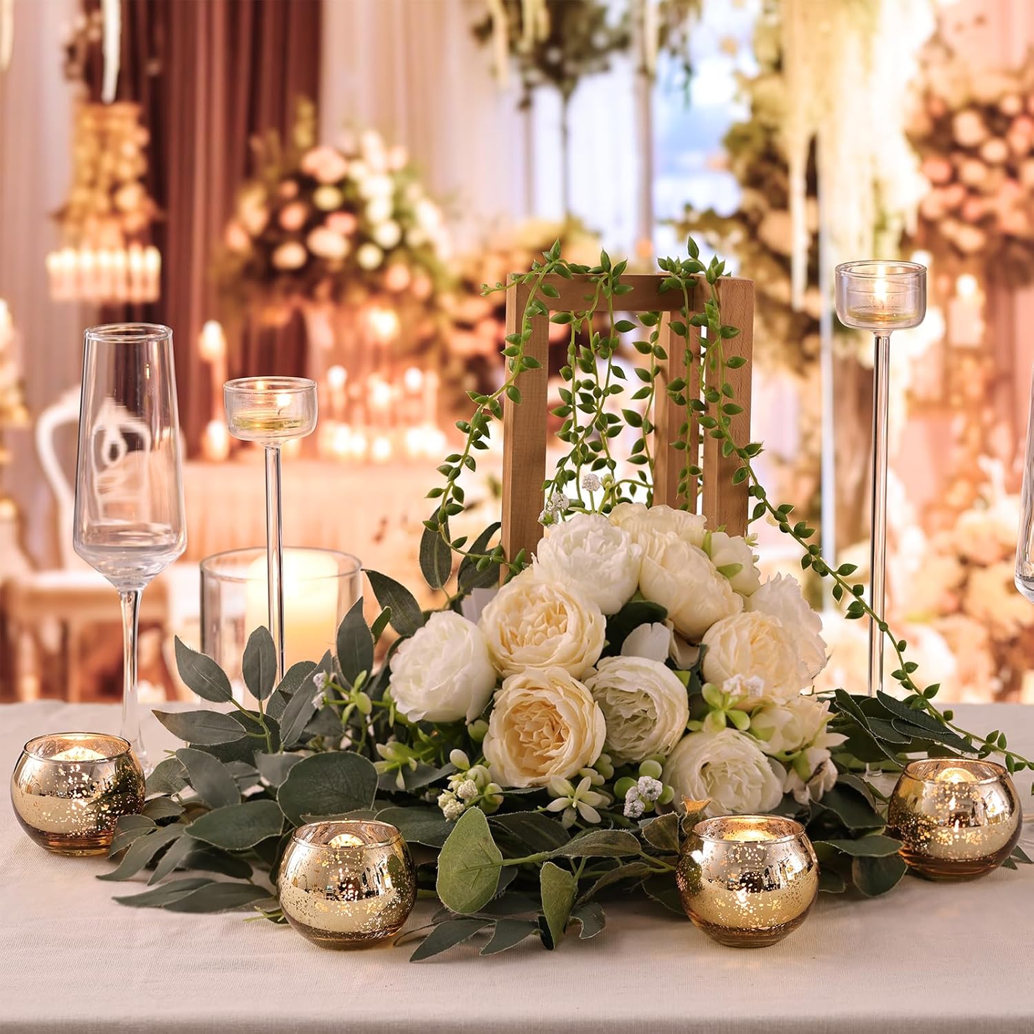 LETINE Gold Mercury Glass Votive Candle Holders Set of 36