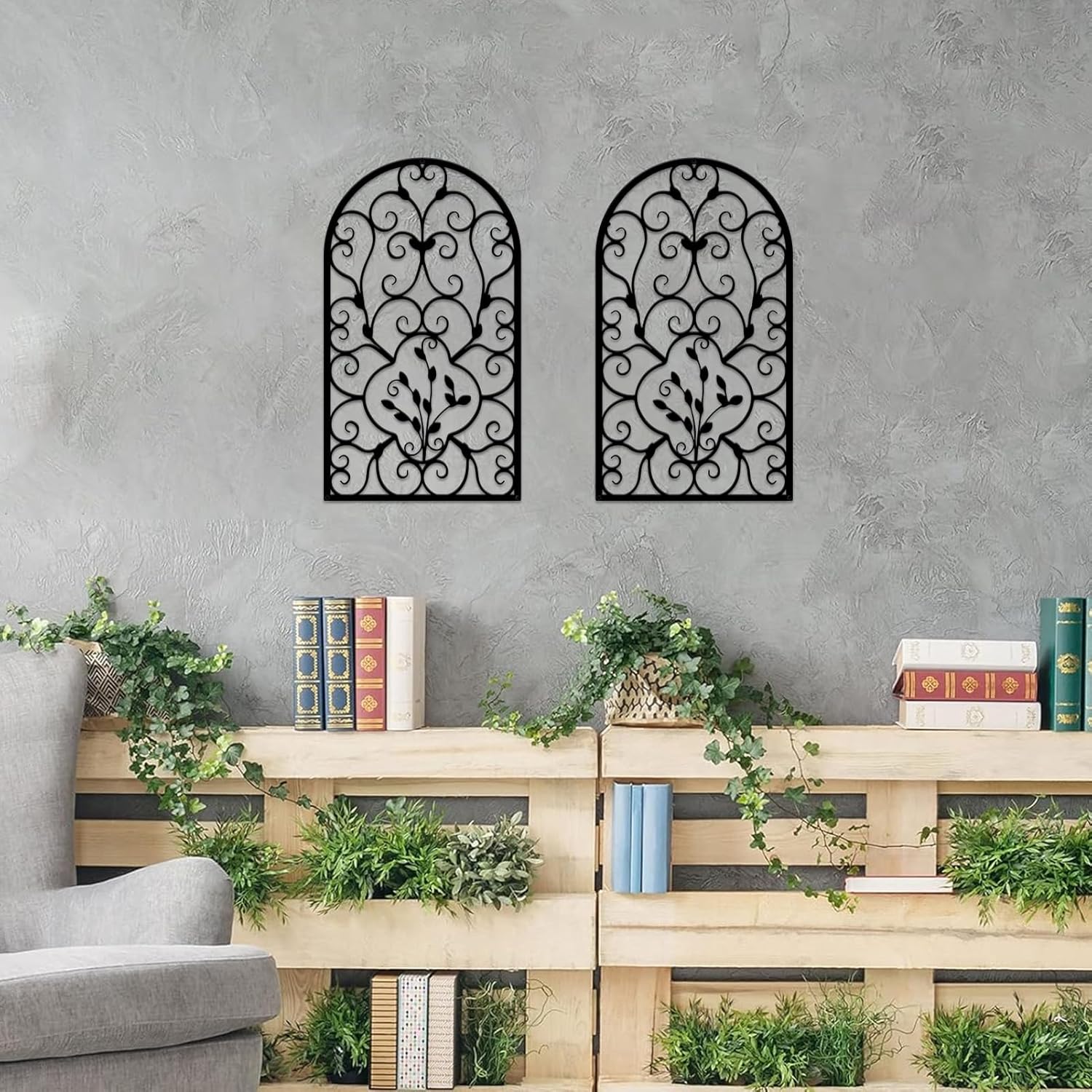 Resama 2 Pcs Scroll Wall Decor Black Modern Rustic