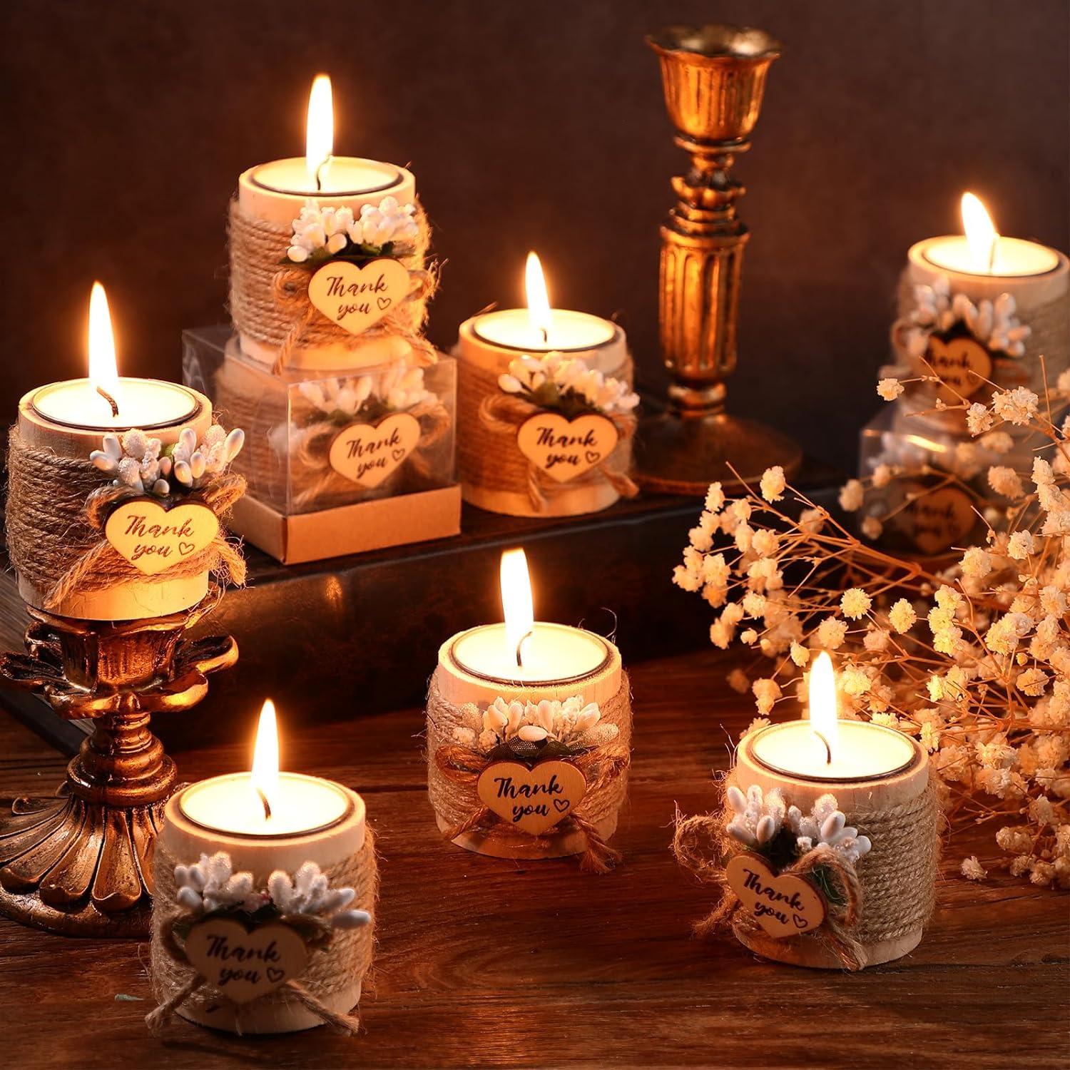 Retisee Wood Candle Holders 16 Sets Wedding Favors