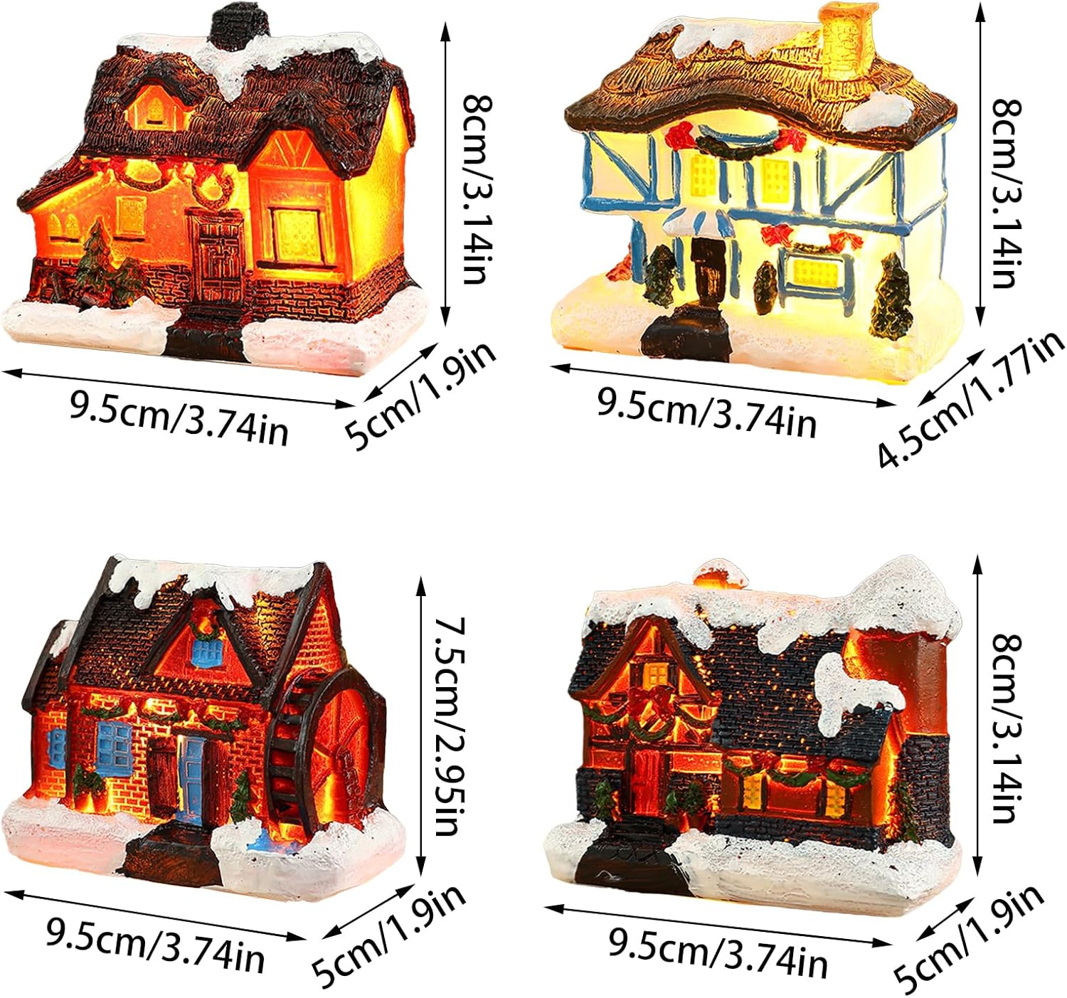 Keebgyy 4 Pack Light-Up Christmas Village Houses