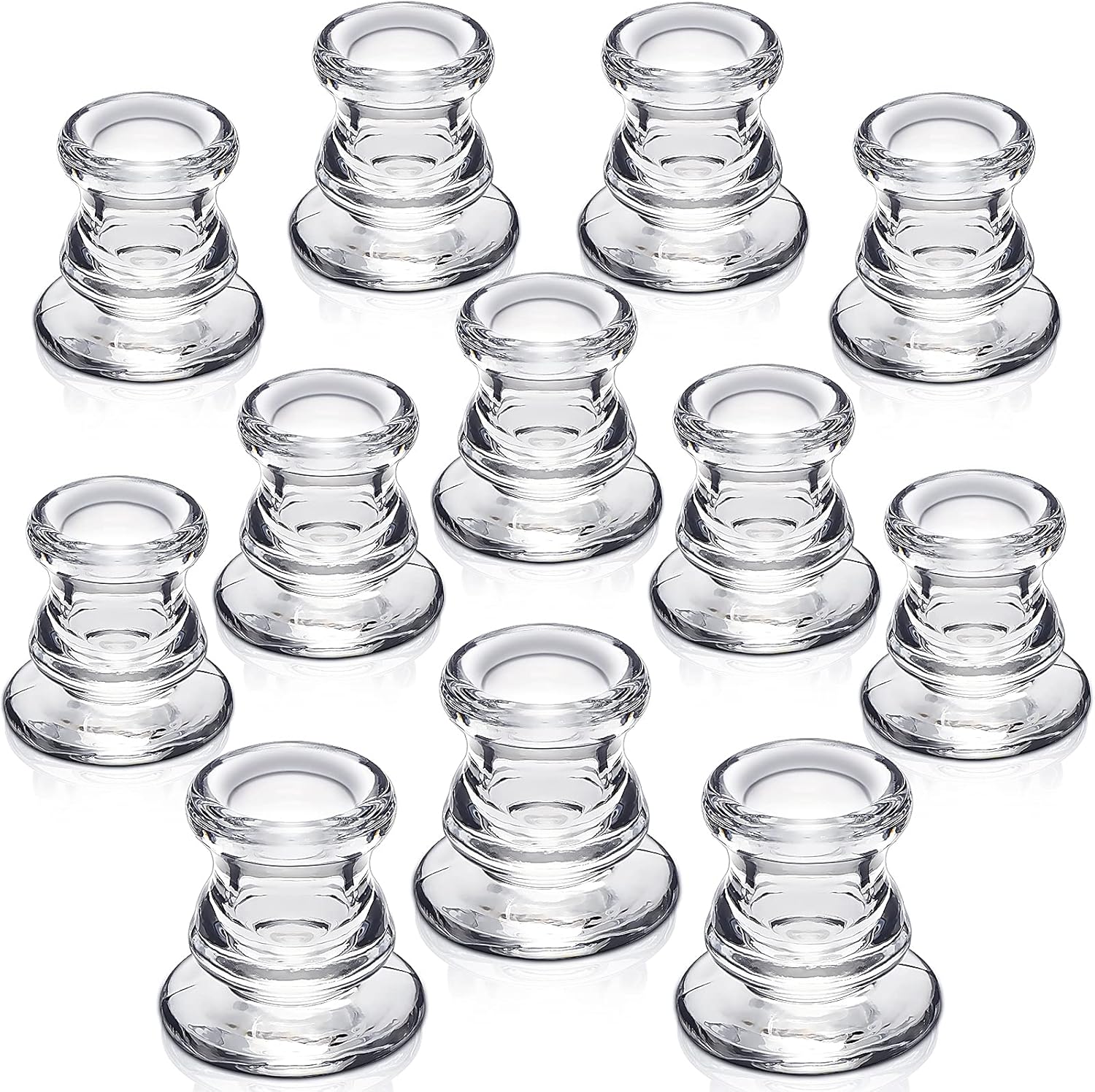 NITIME Candlestick Holders 12PCS Thick Glass for Table Centerpieces