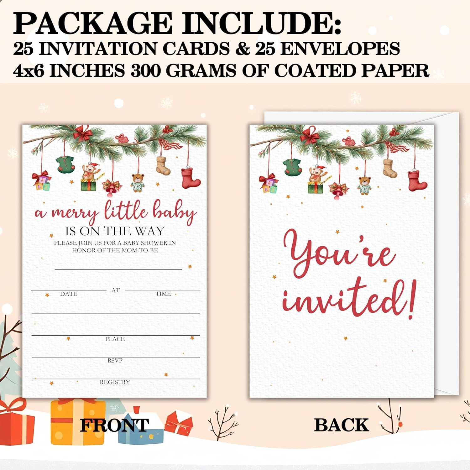 Winter Baby Shower Invitations for Boy Girl 25 with Envelopes