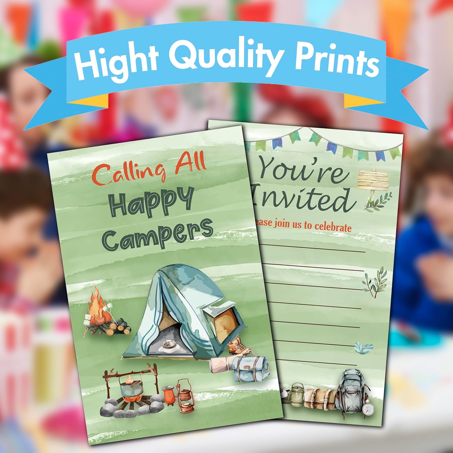 Camping Birthday Invites with Envelopes 30PCS Double Sided