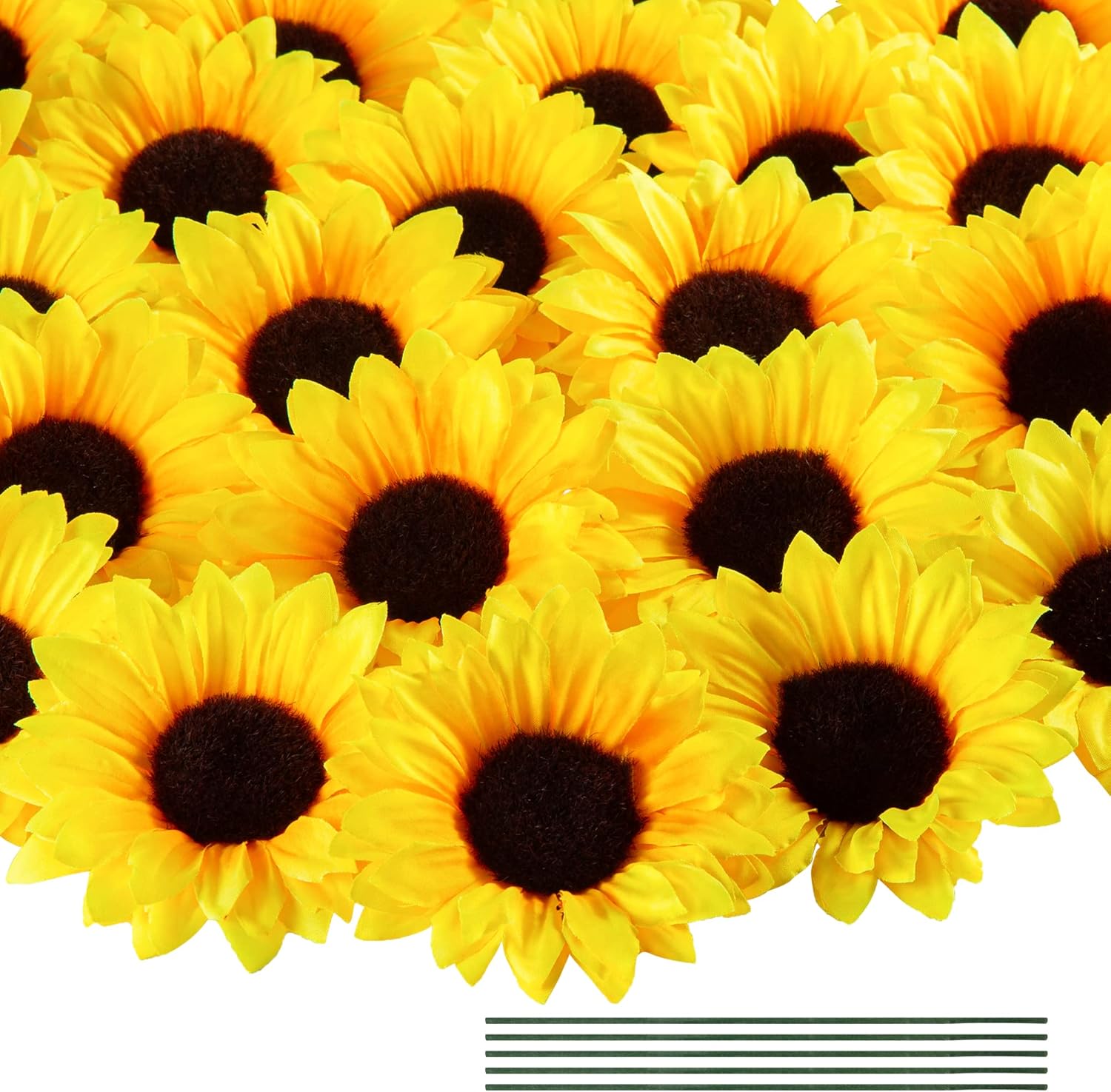 40pcs Fake Sunflower Heads with Stems for DIY Decor