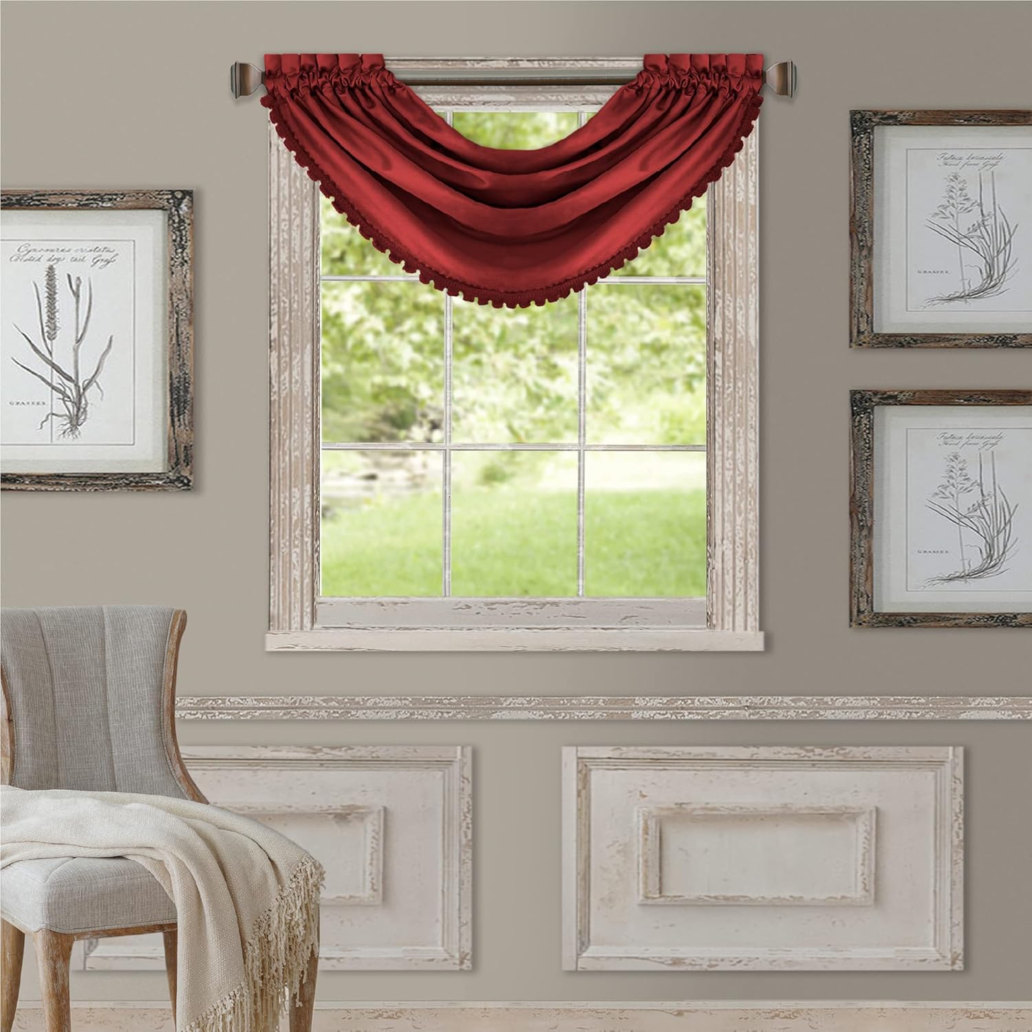 Elrene All Seasons Waterfall Valance 52x36 Red