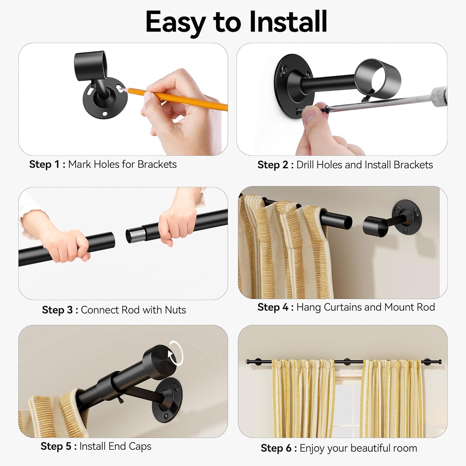 Heavy Duty Curtain Rods 1 Inch Diameter 60 lbs Capacity