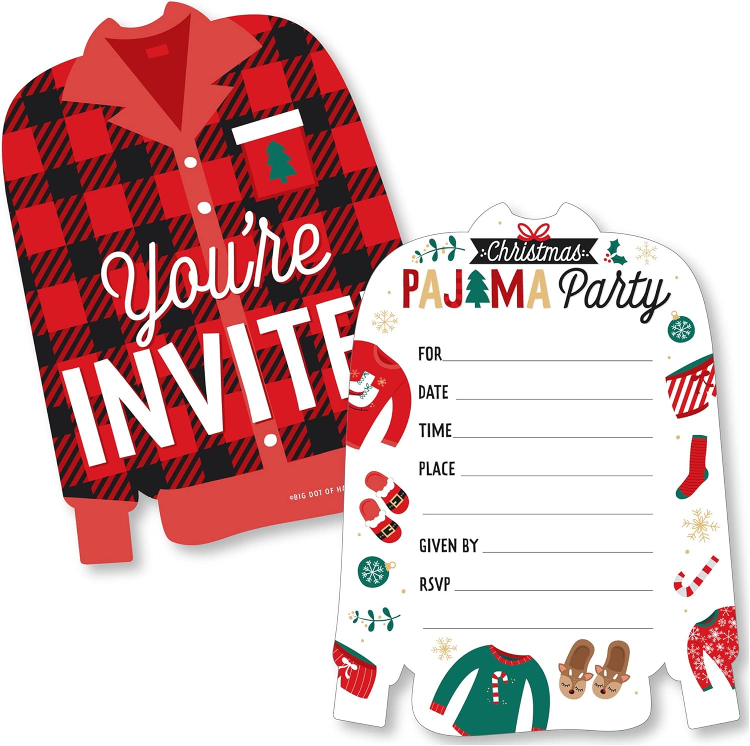 Big Dot of Happiness Christmas Pajamas Party Invitation Set of 12