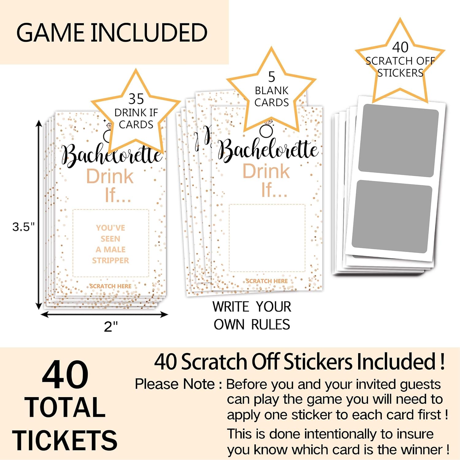 Bachelorette Drinking Games Cards - 40 Sheets for Parties