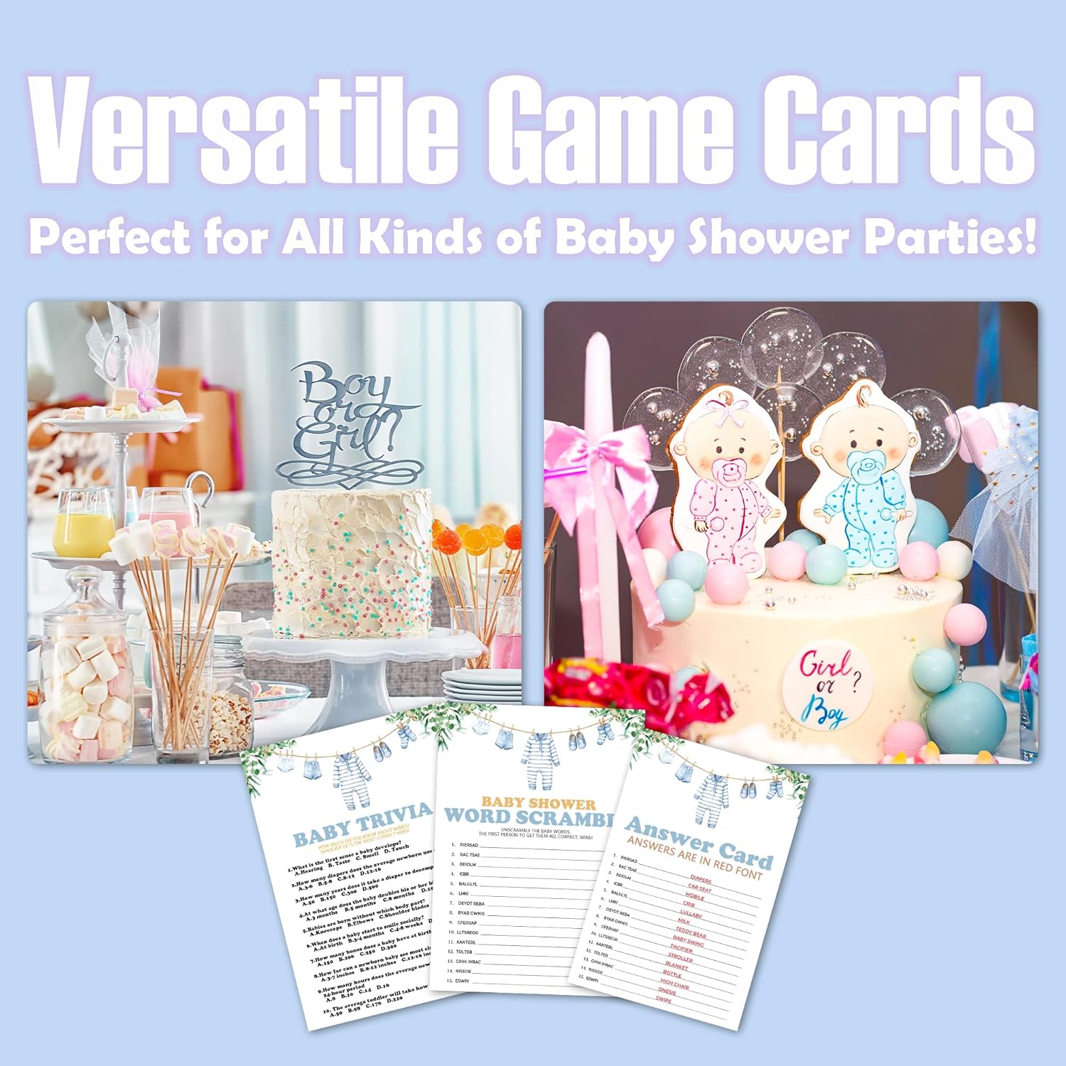 Word Scramble Baby Trivia Baby Shower Game Cards for Boys