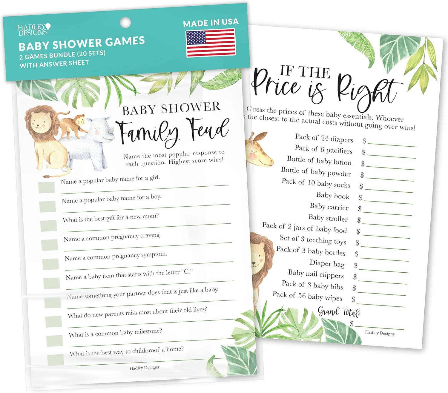 Hadley Designs 20 Safari Baby Shower Games - Gender Neutral