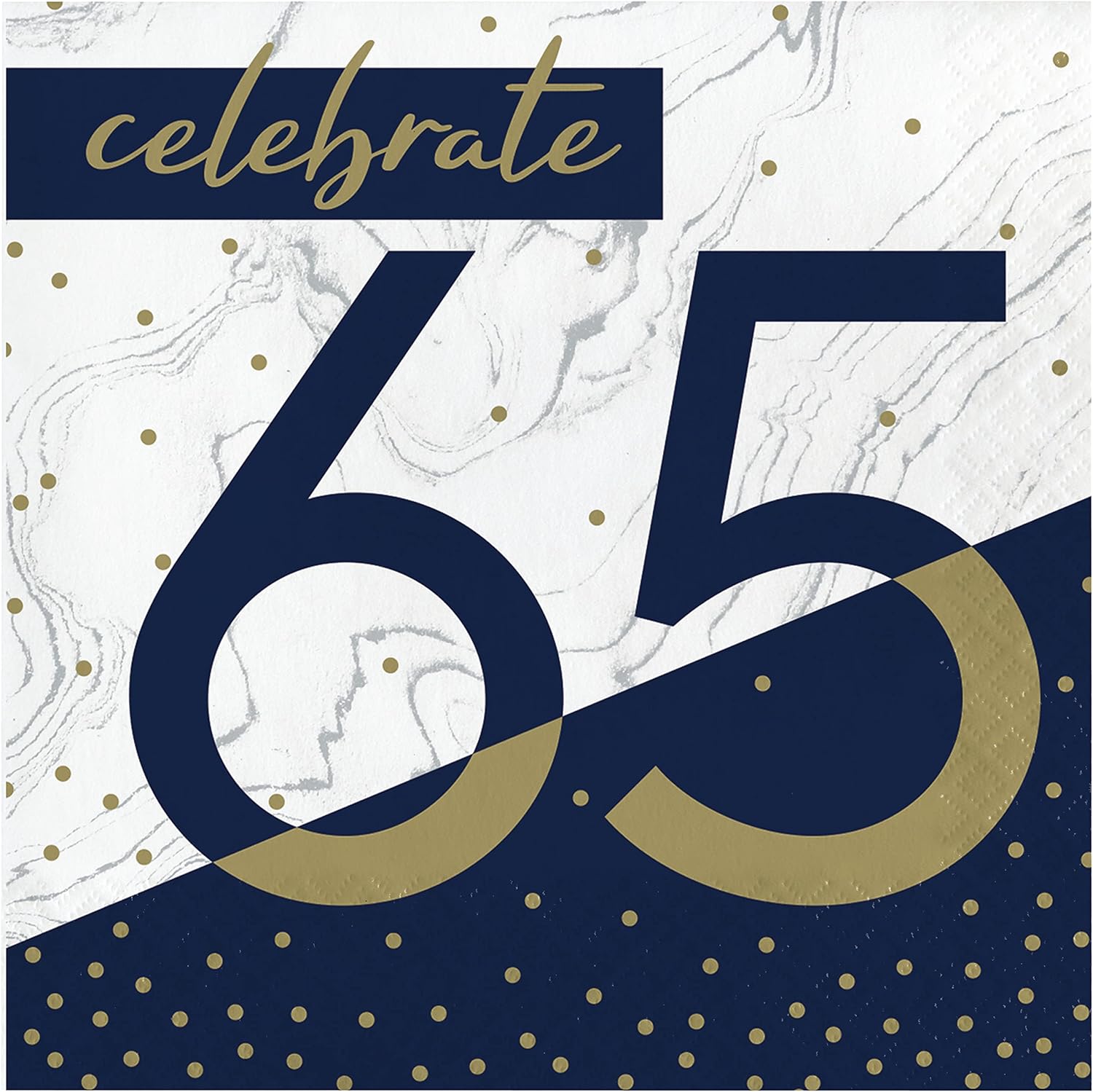 Navy and Gold 65th Birthday Napkins 16 ct