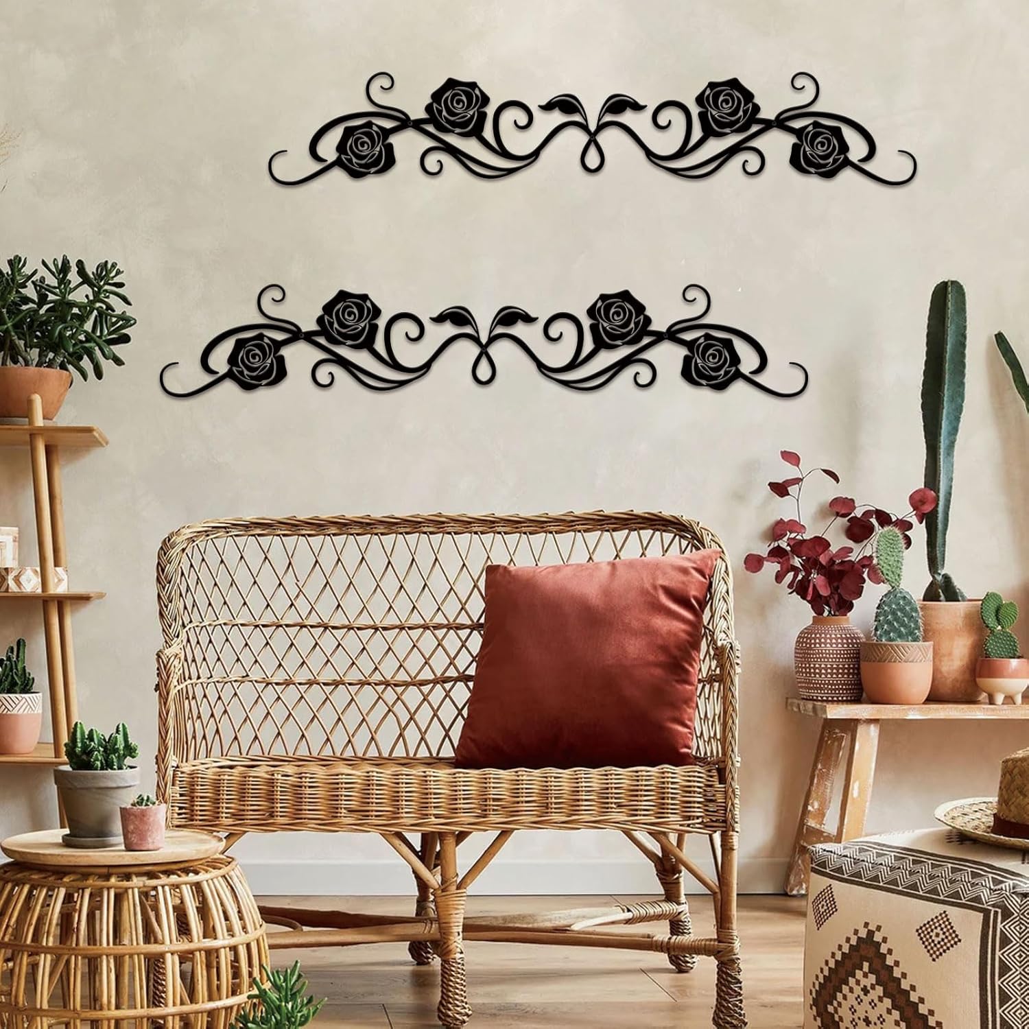 ESTART Large Metal Rose Scroll Wall Decor