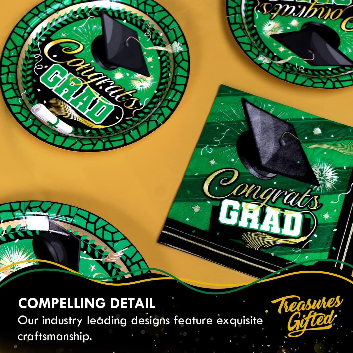 Treasures Gifted Green Graduation Plates 9 Inch 24 CT