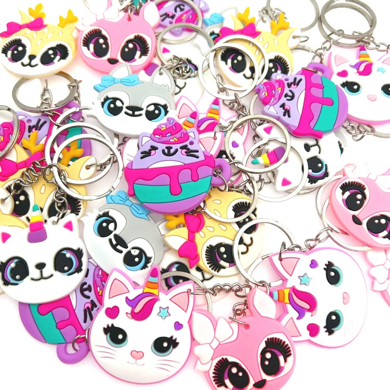 JZK 30 Pcs Cute Kitty Cat Keyring Set for Kids