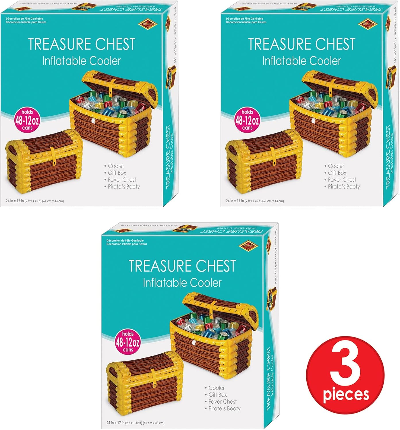Beistle 3-Pack Inflatable Treasure Chest Coolers