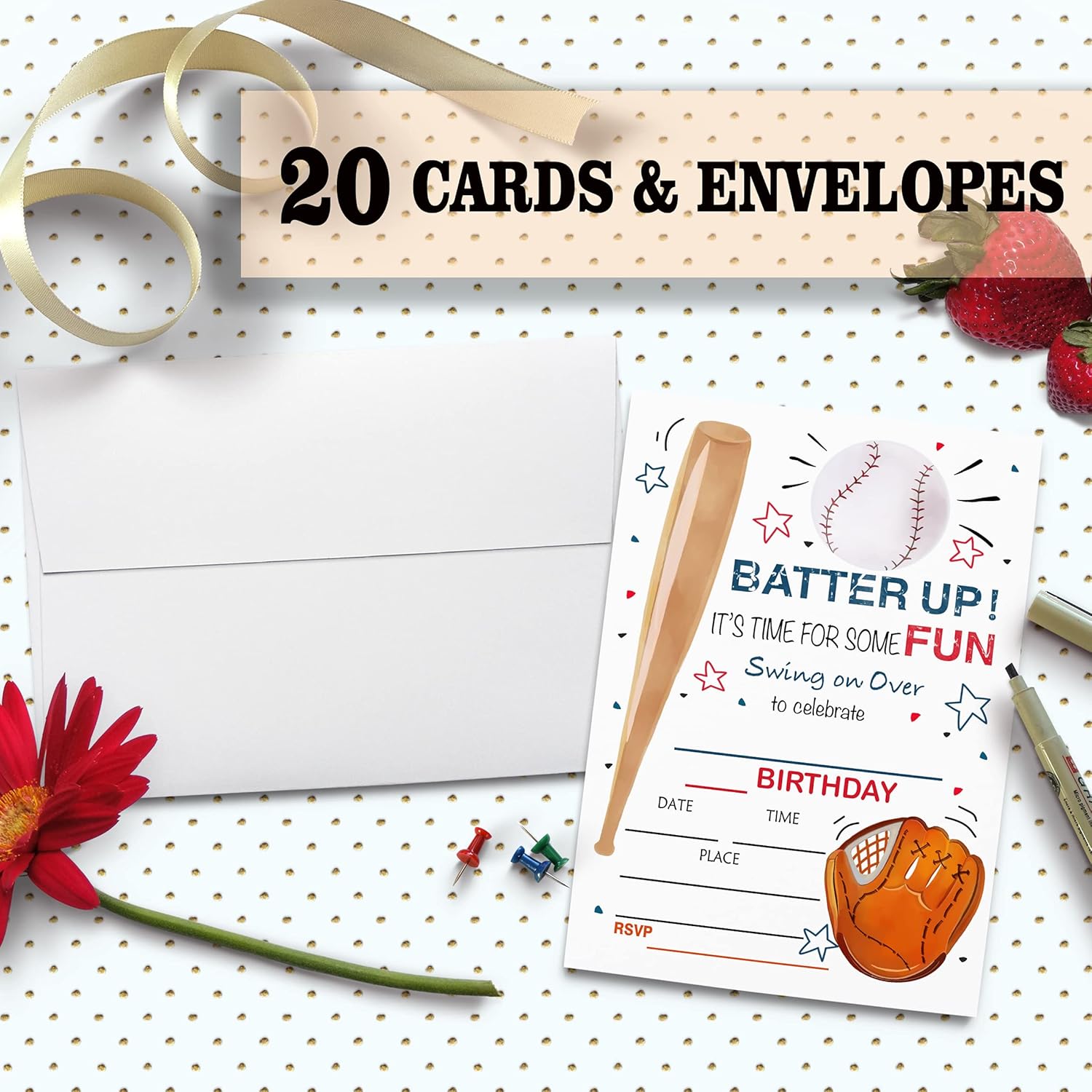 Baseball Birthday Party Invitation Cards with Envelopes