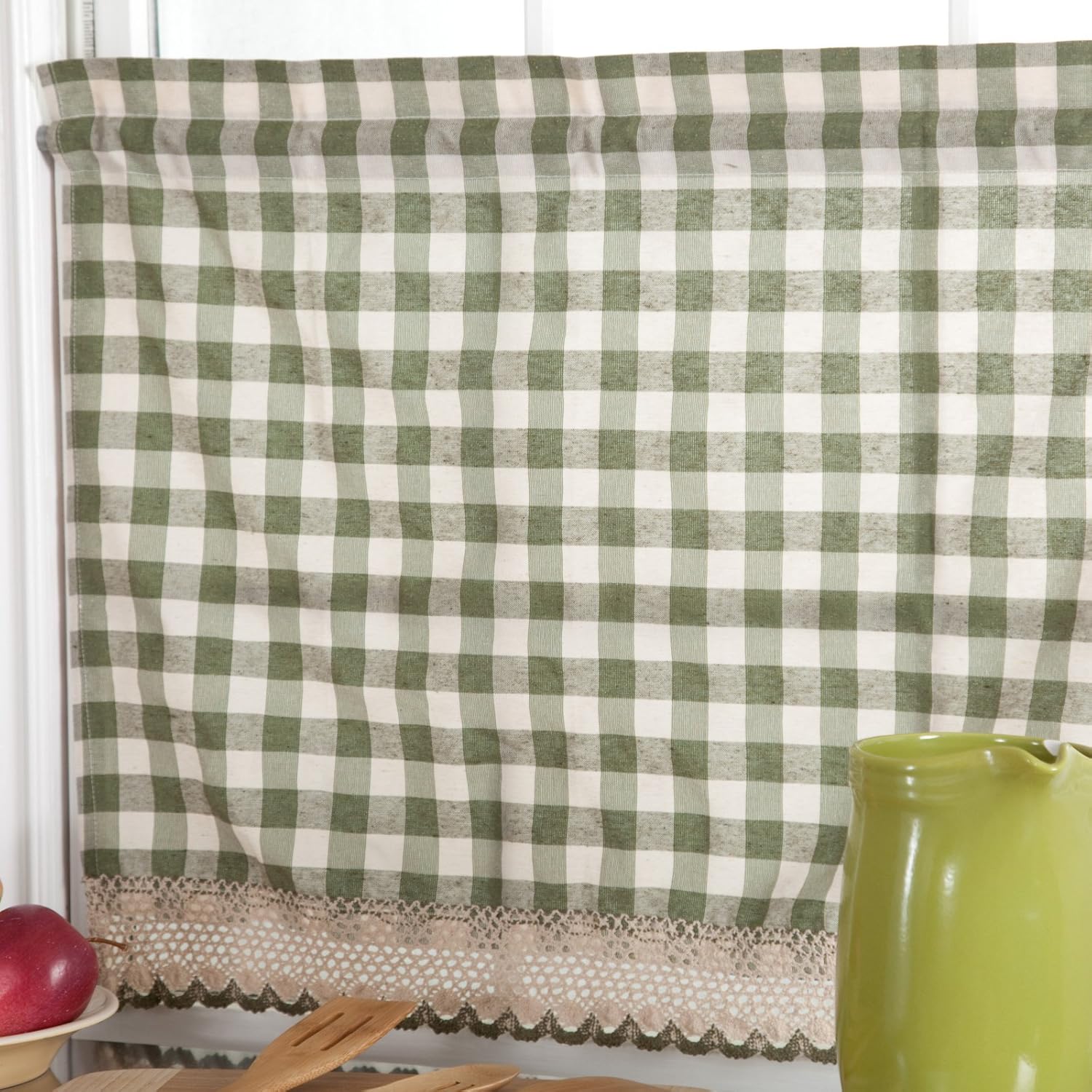Buffalo Check Tier Pair Curtains - 58x24 Inch Taupe Ivory Plaid