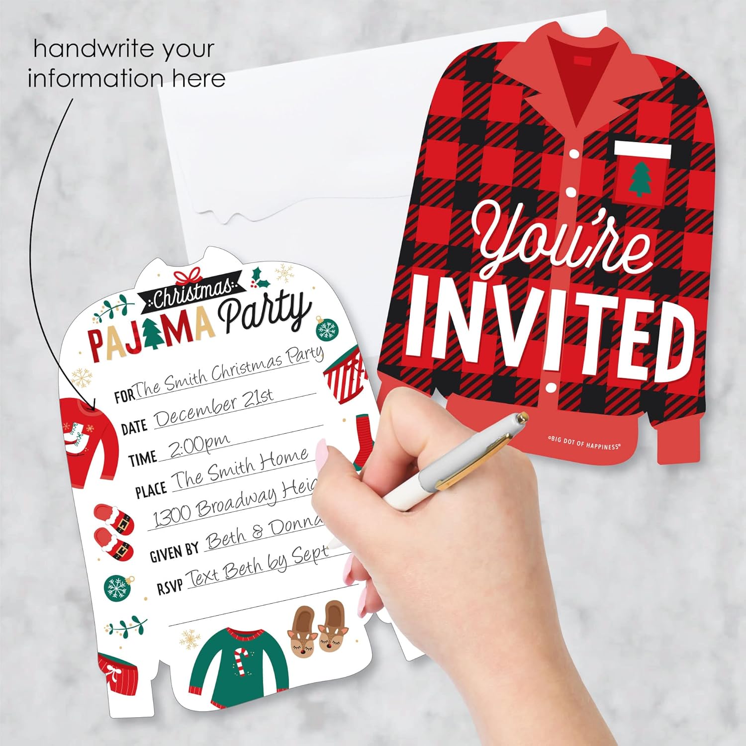 Big Dot of Happiness Christmas Pajamas Party Invitation Set of 12