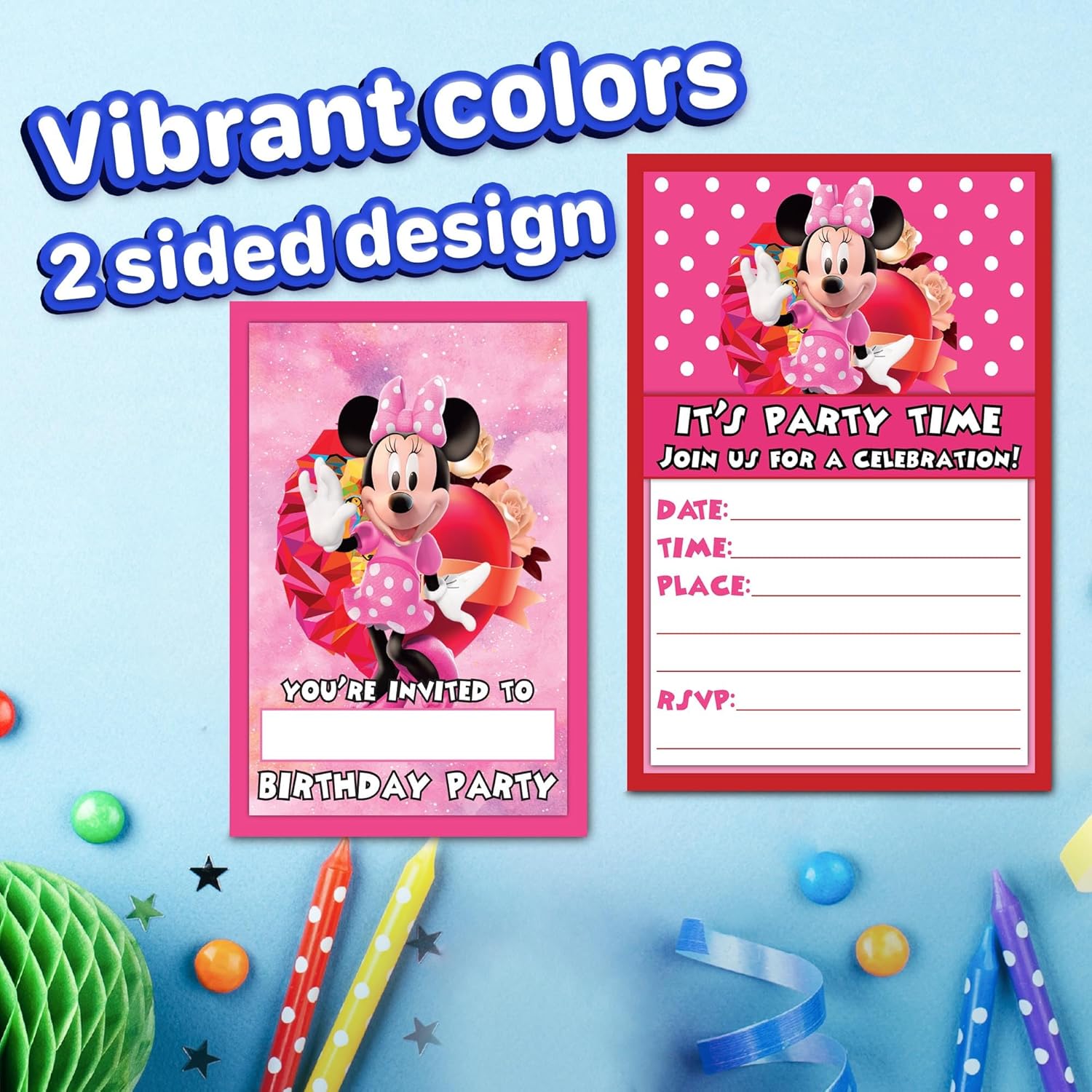Set of 20 Birthday Invitation Cards Envelopes for Kids