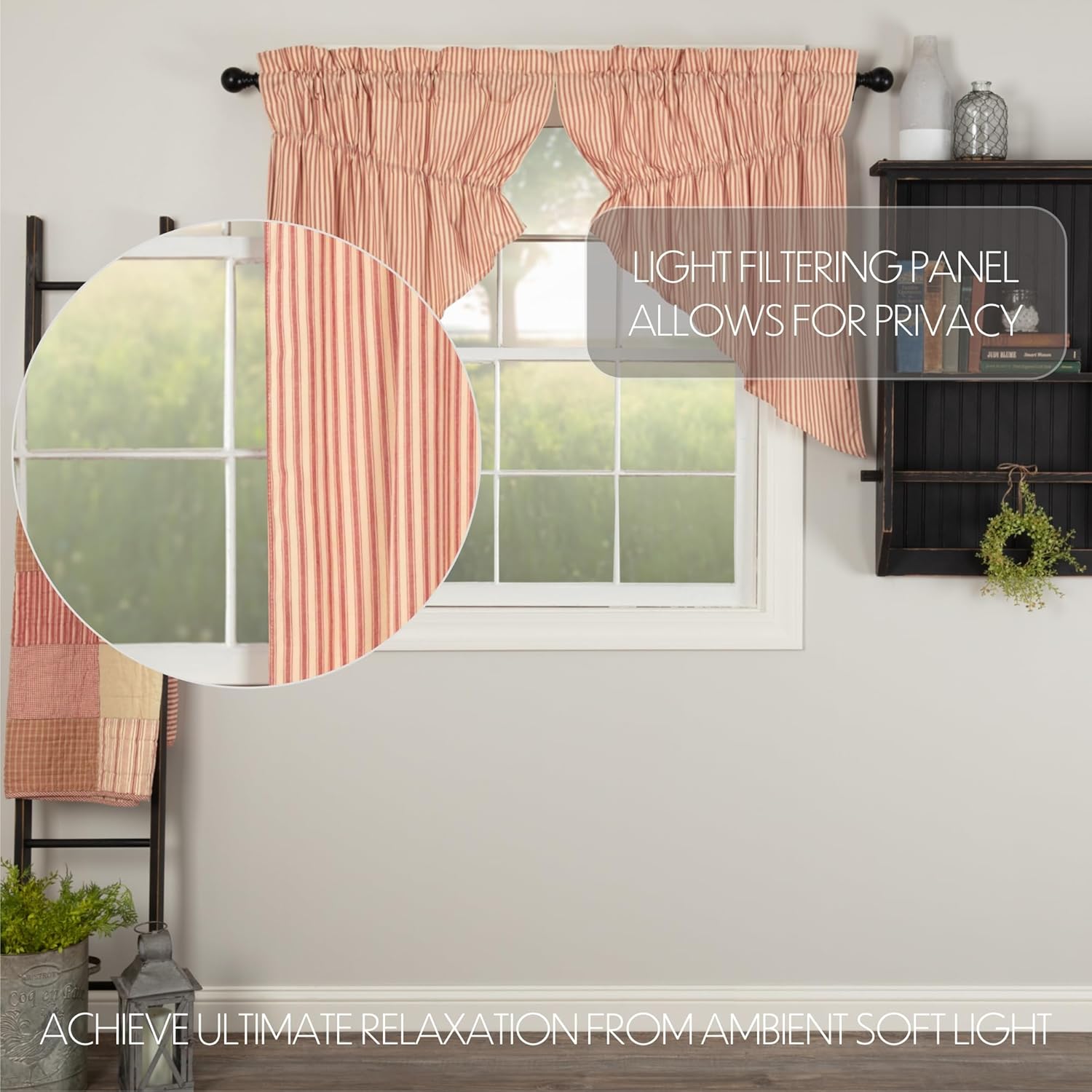 VHC Brands Prairie Swag Curtains Red 36x36x18