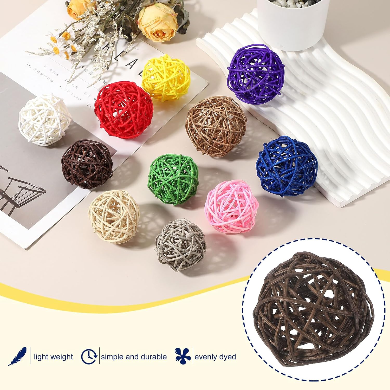 MECCANIXITY 6 Pcs Wicker Rattan Decorative Balls 2 Inch Brown