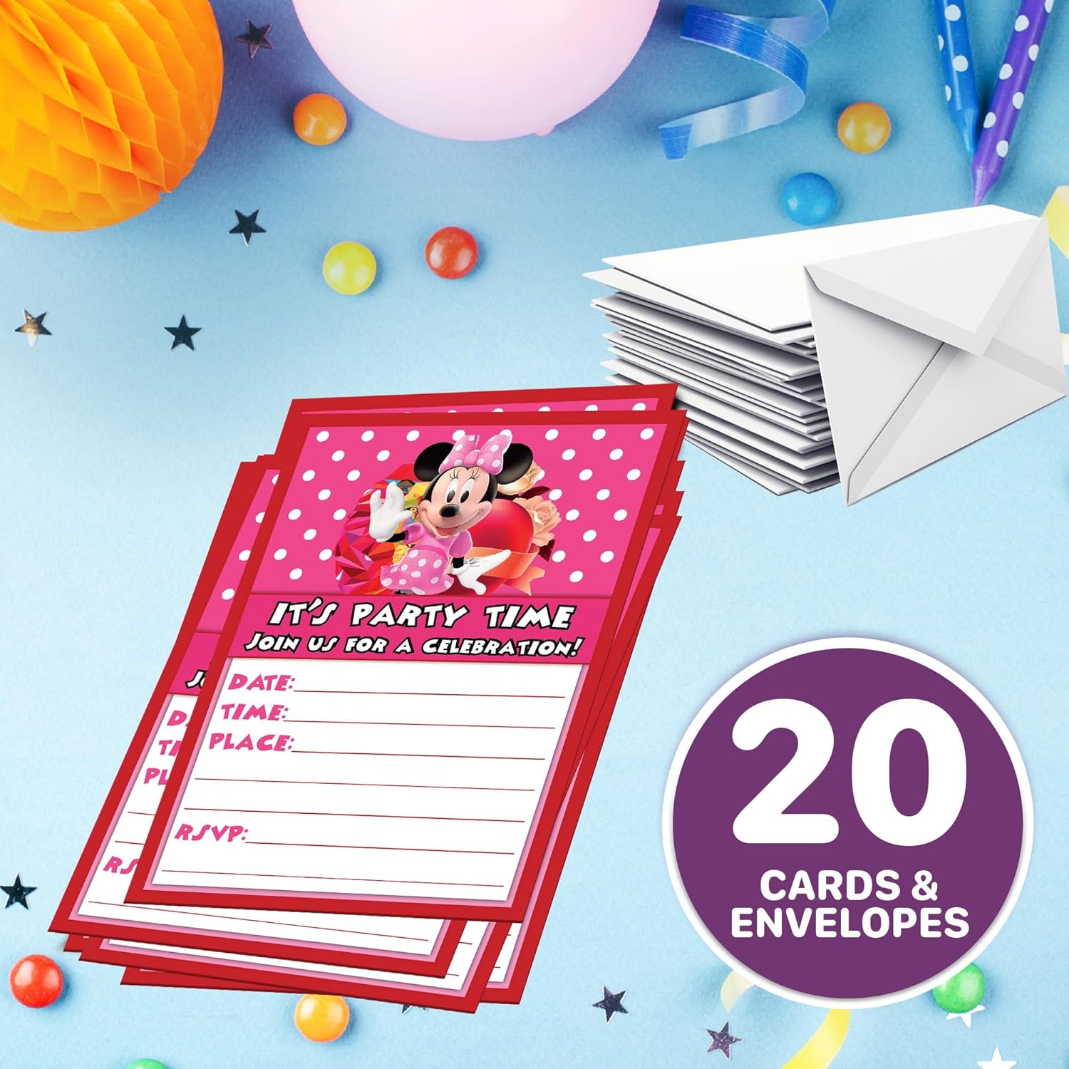 Set of 20 Birthday Invitation Cards Envelopes for Kids